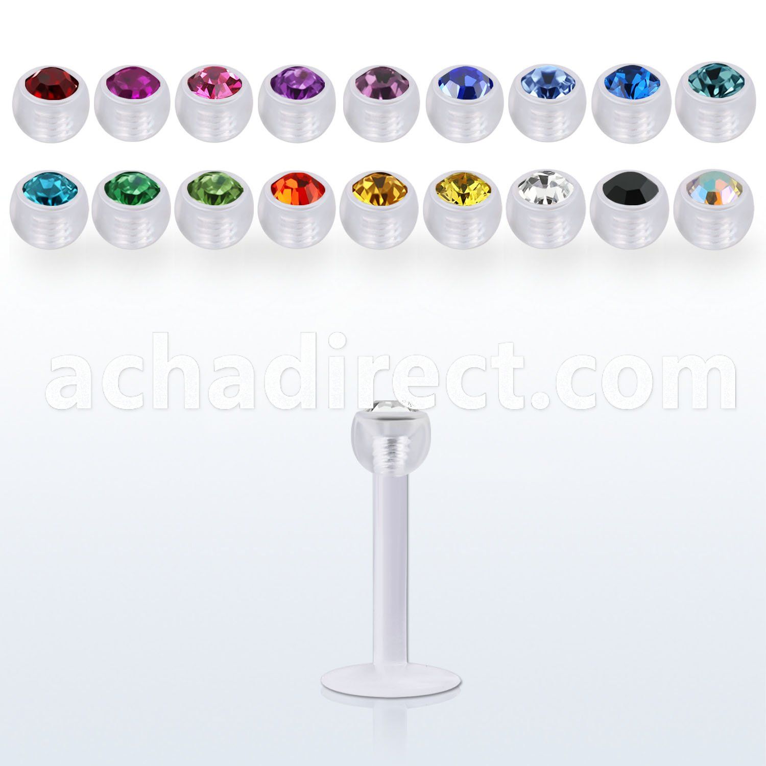albeajb3 acrylic labret w a 3mm ball w bezel set crystal