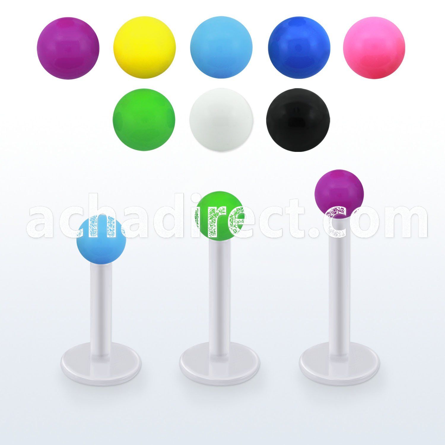 albsab25 bio  flex labret w 2.5mm acrylic ball in solid color