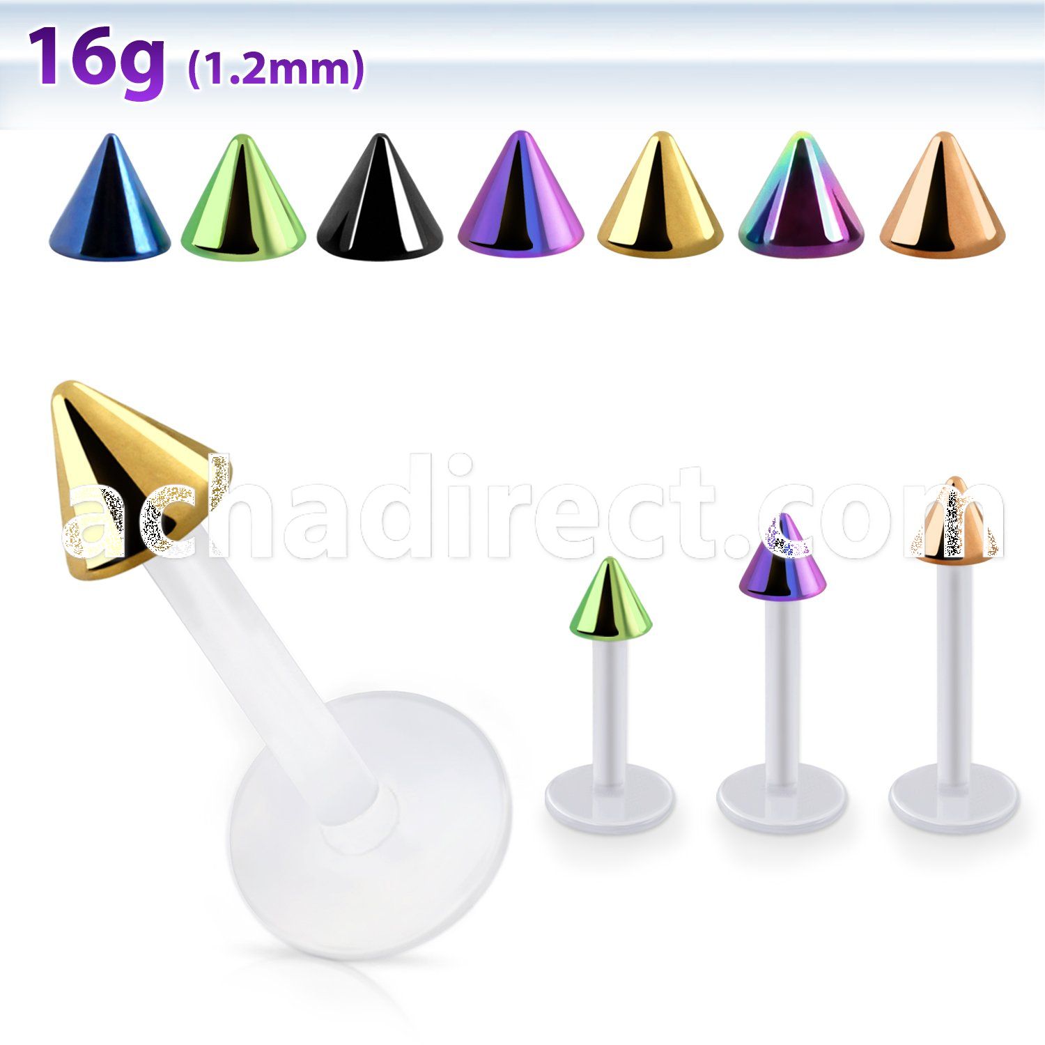 albtcn3 bio  flex labret with 3mm pvd plated steel cone