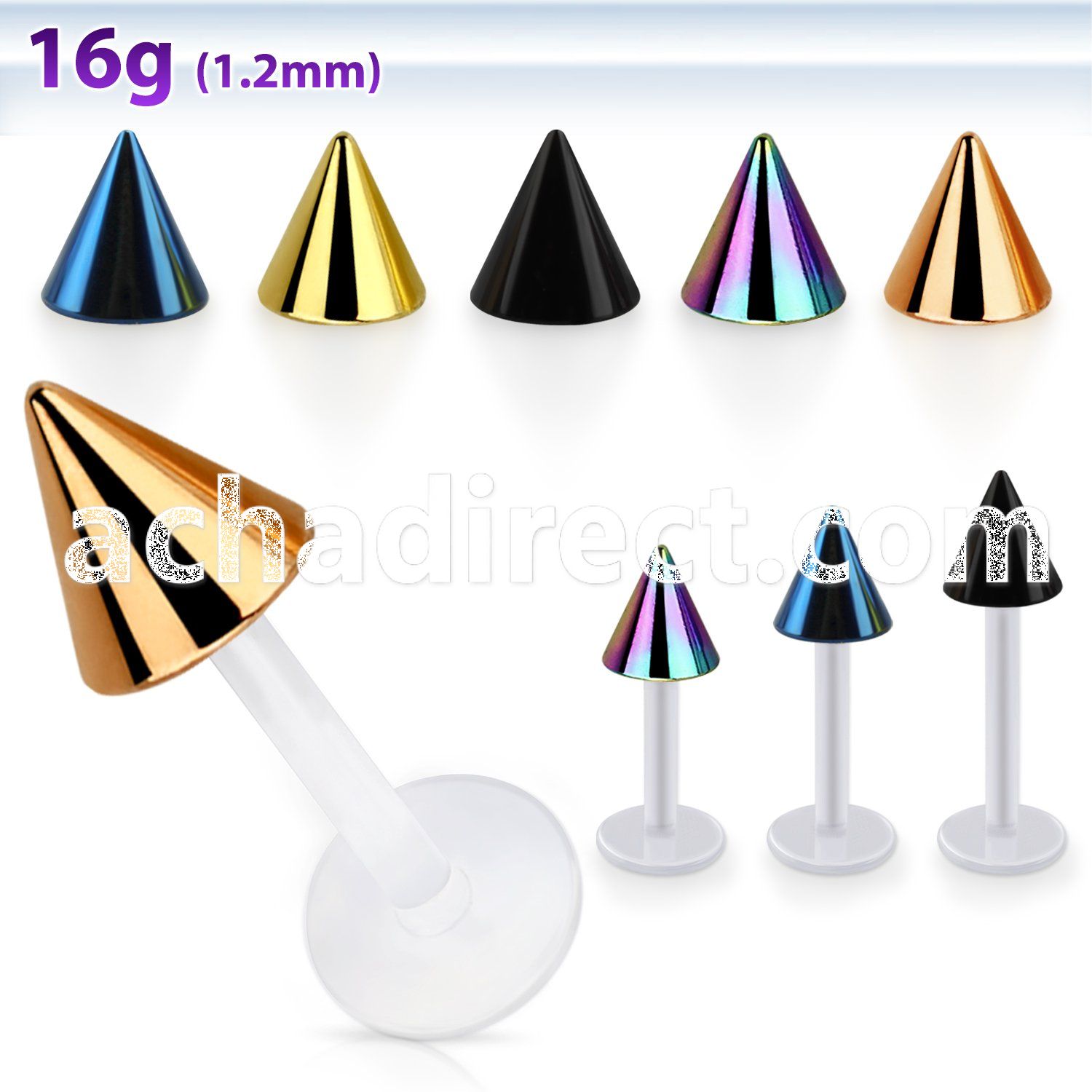 albtcn5 bio  flex labret with 5mm pvd plated steel cone