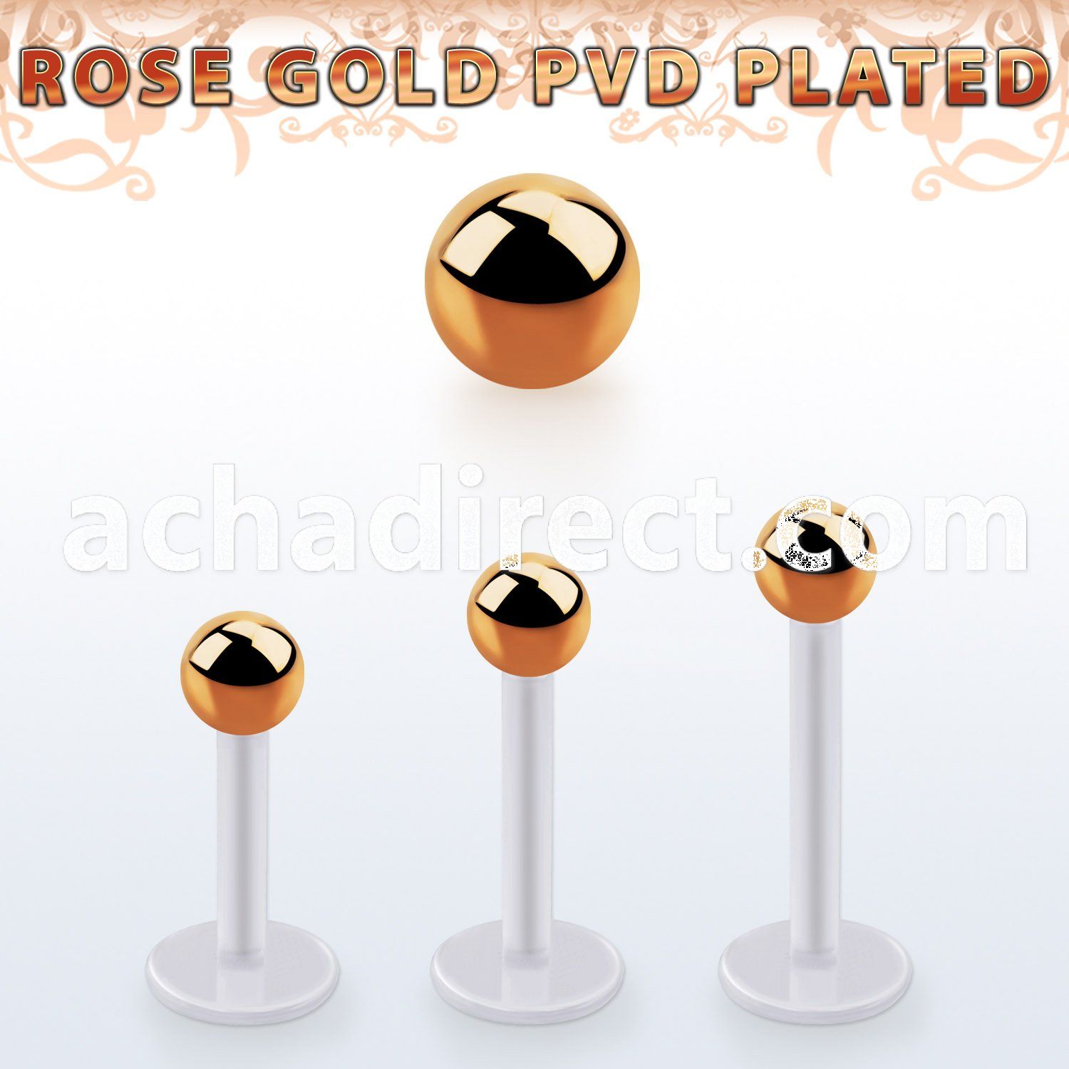 albttb3 bio  flex labret w 3mm rose gold pvd plated steel ball