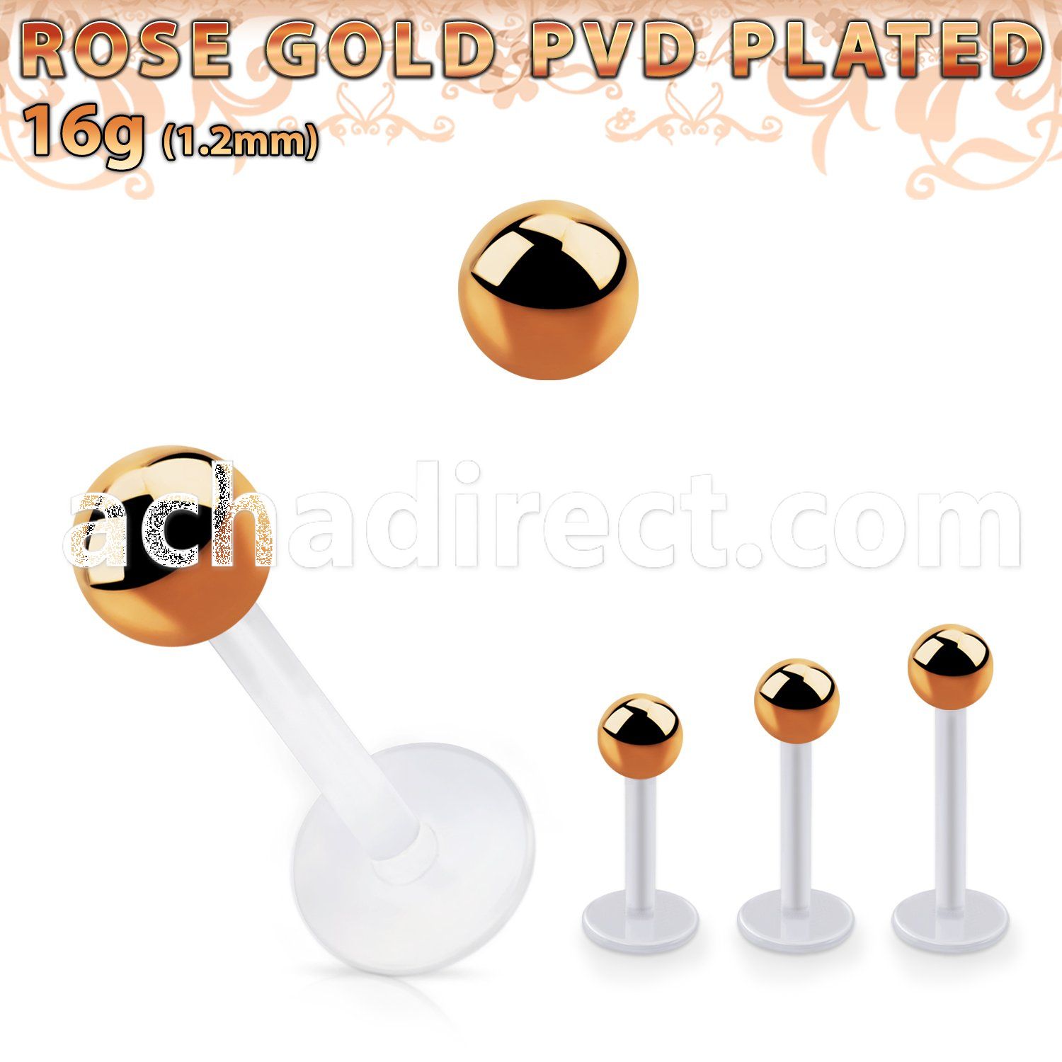 albttb4 bio  flex labret w 4mm rose gold pvd plated steel ball