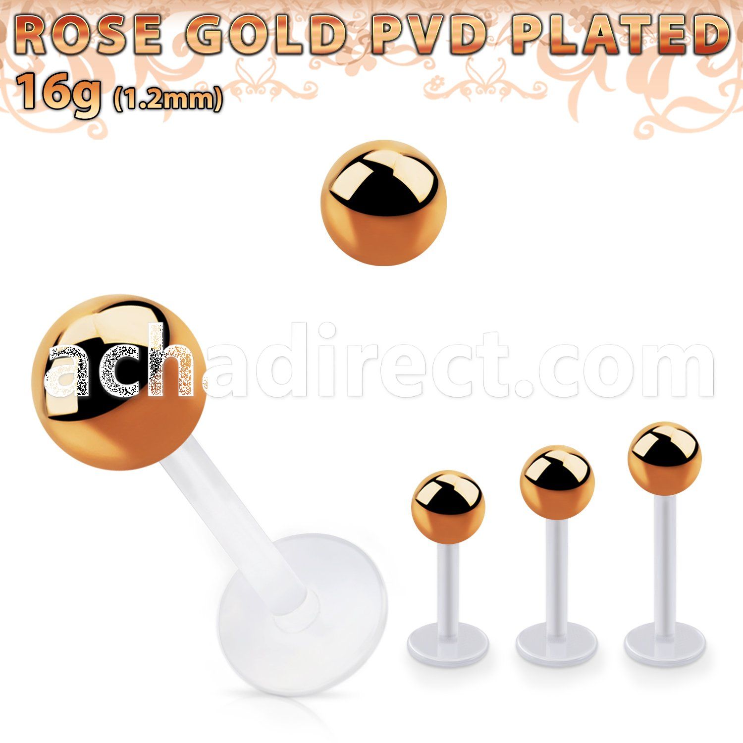 albttb5 bio  flex labret w 5mm rose gold pvd plated steel ball