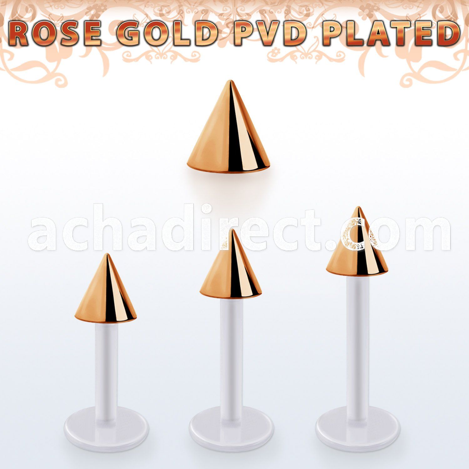 albttcn5 bio  flex labret w 5mm rose gold pvd plated steel cone