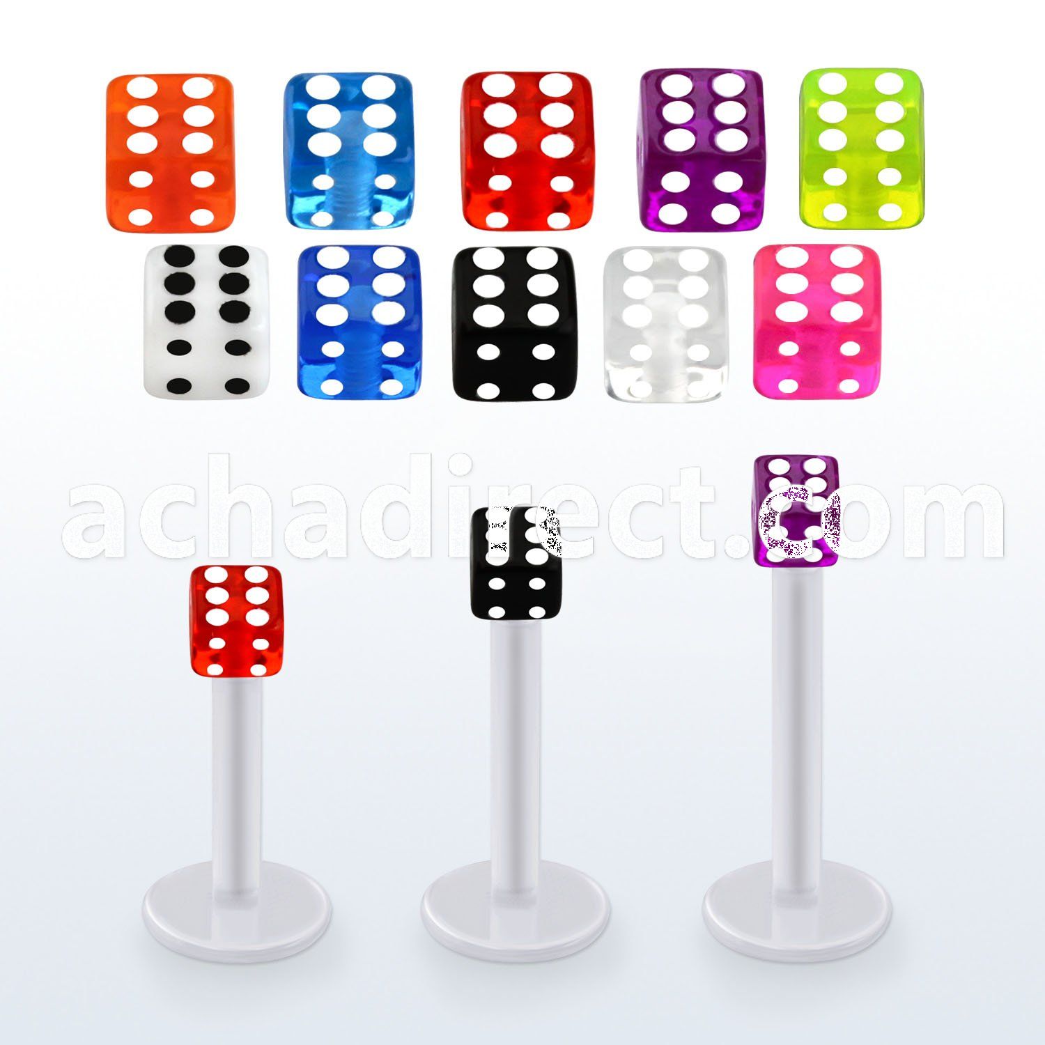 albuvd3 bio  flex labret w 3mm acrylic uv dice