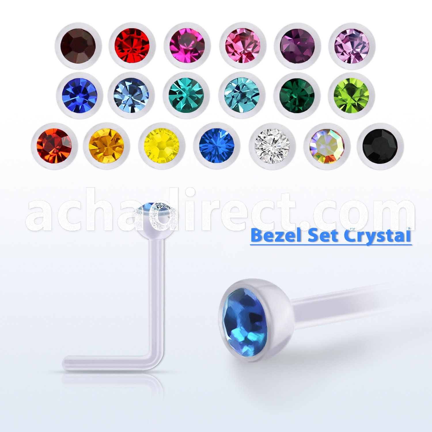 ansbc2 bio  flex nose stud w 2mm bezel set swarovski crystal