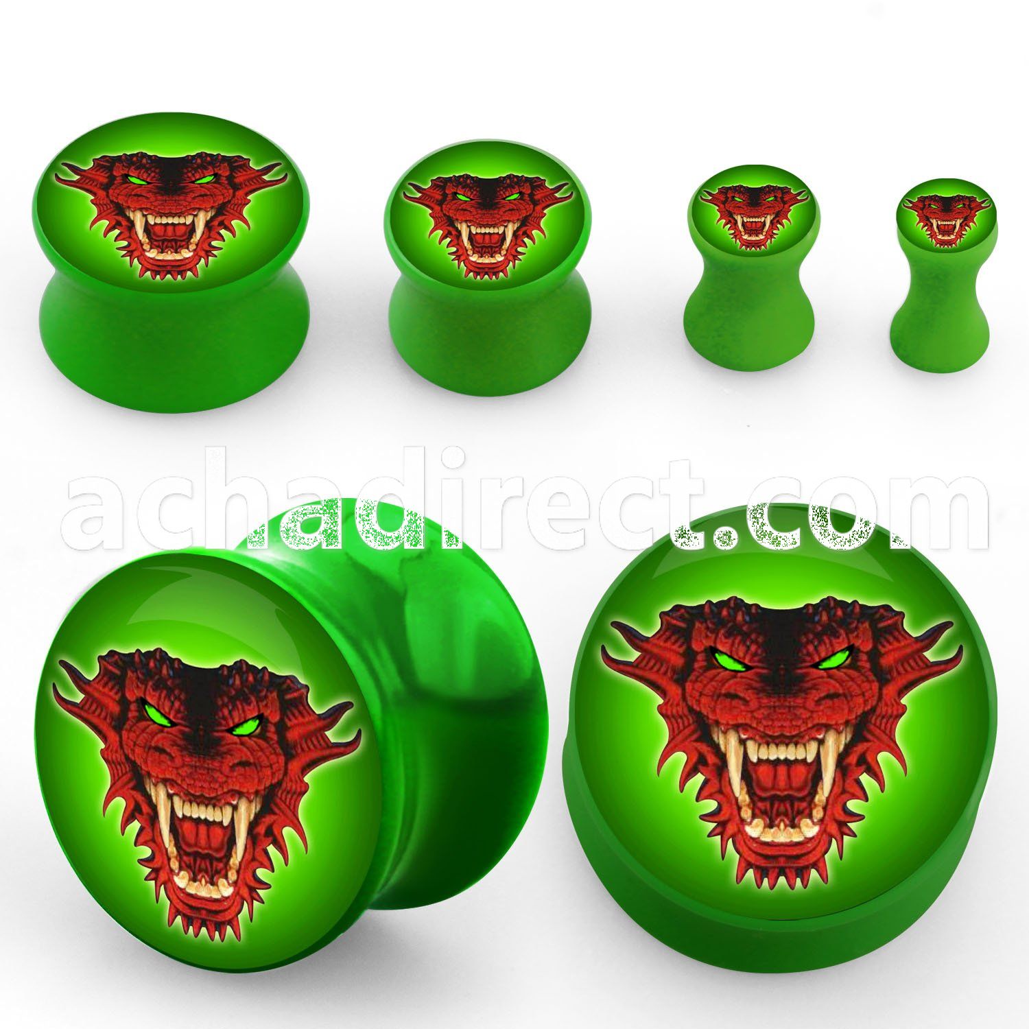 apgdrg poison green acrylic double flare logo plug with dragon
