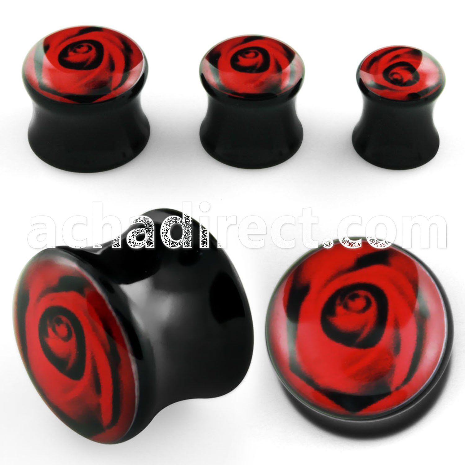 apgii black acrylic double flared plug with red rose logo