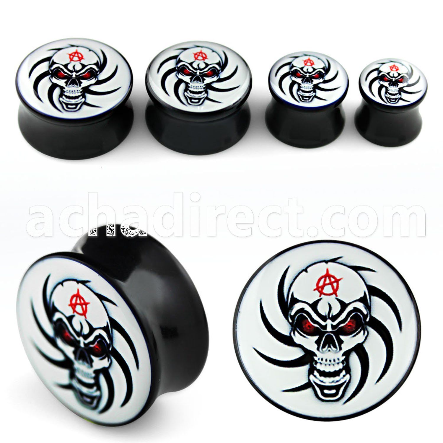apgvv acrylic double flared plug with skull in tatoo art logo