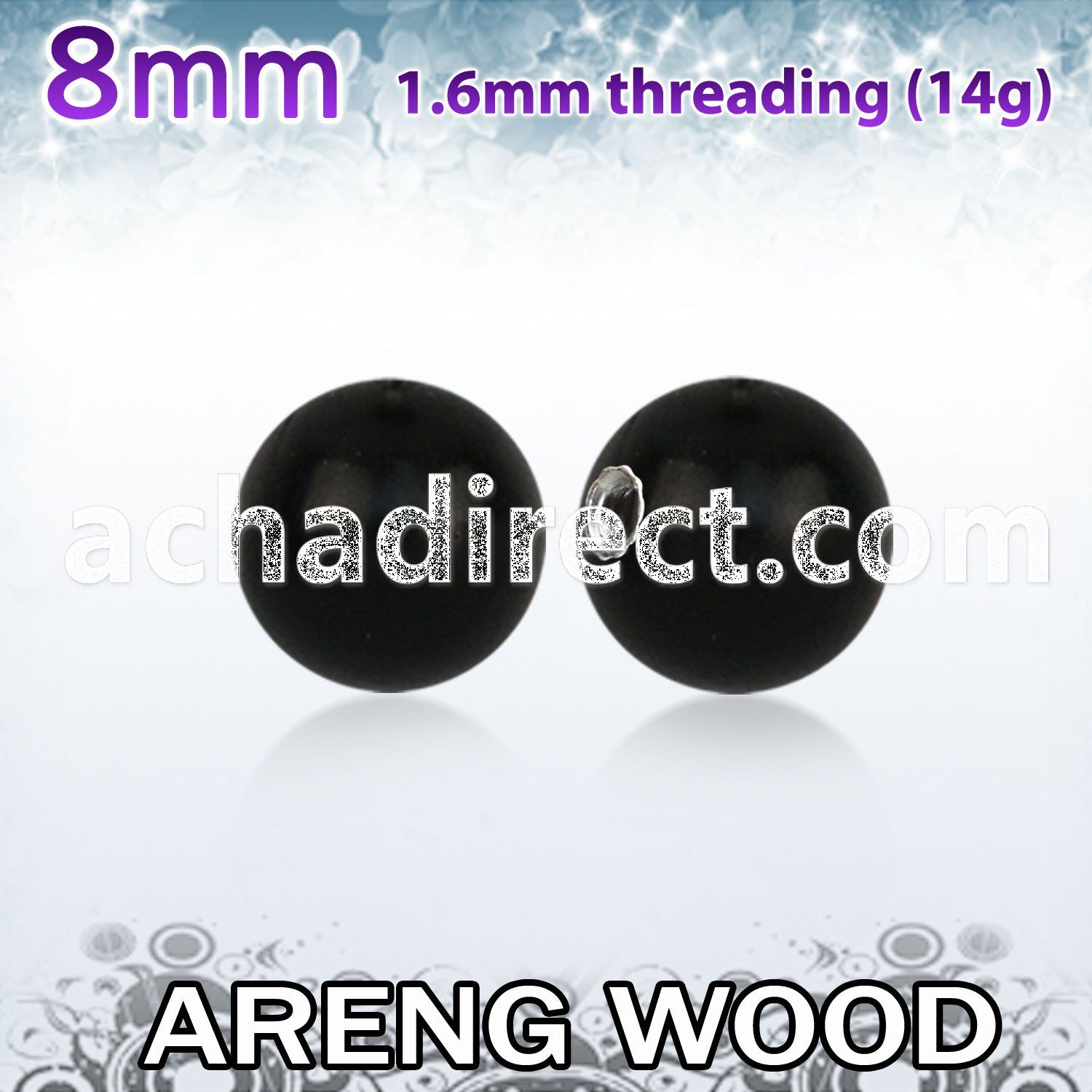 arball8 8mm areng wood ball with a 316l steel 1.6mm threading