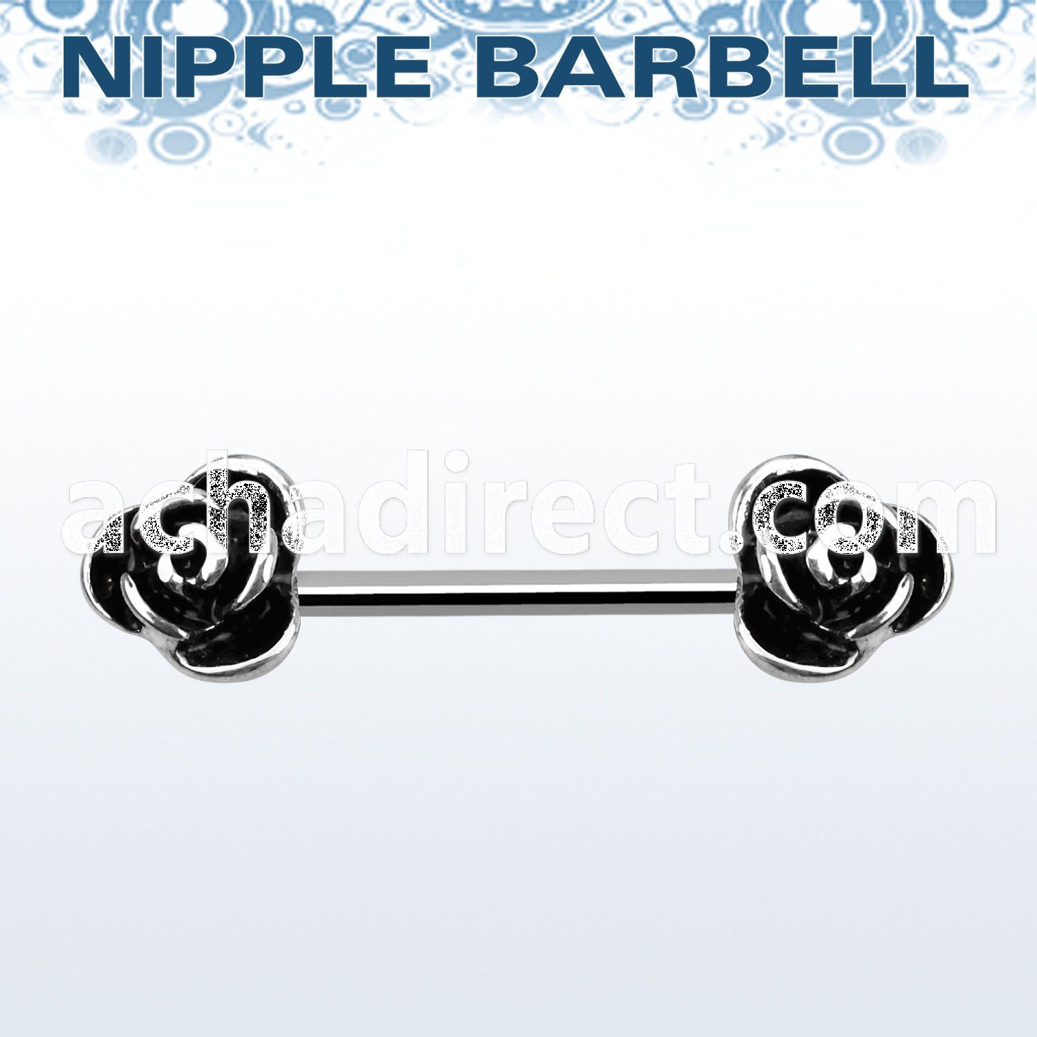 bb2ros 316l steel nipple barbell with roses with black accents