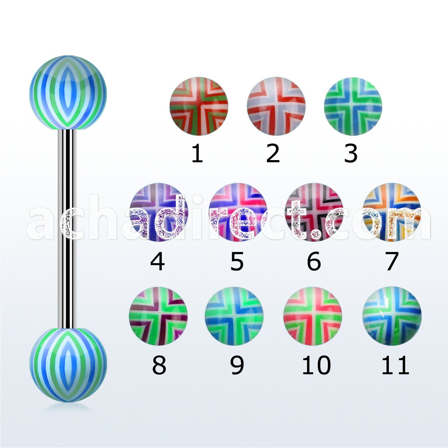 bbacb 316l steel tongue barbell with 6mm cross acrylic ball