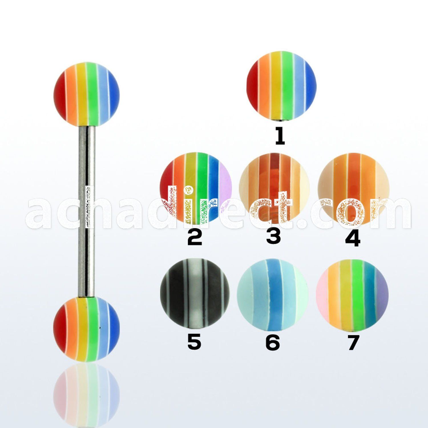 bbbd 316l steel tongue barbell with 6mm acrylic beach ball