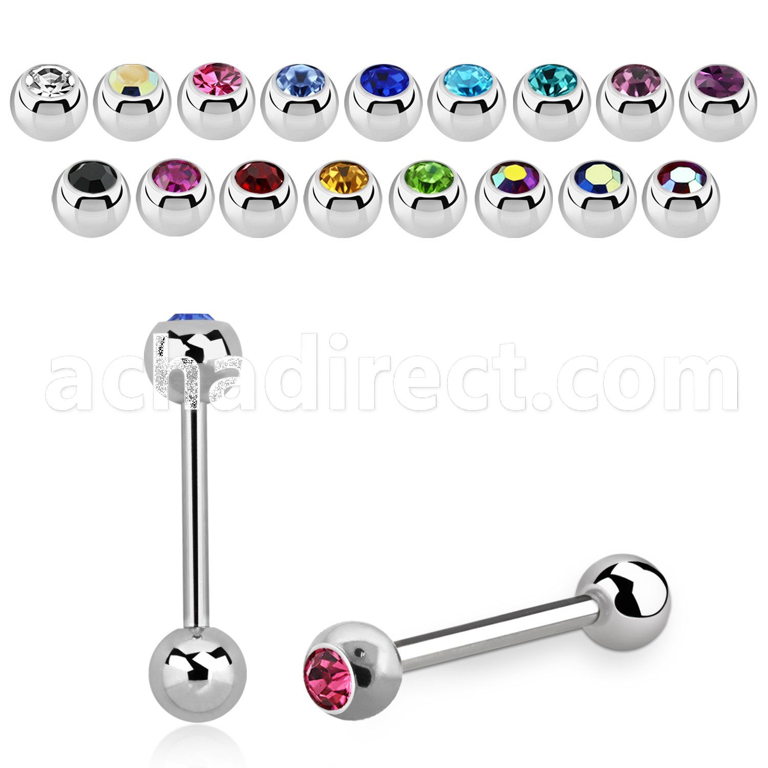 bbc 316l steel tongue barbell with bezel jewel steel ball