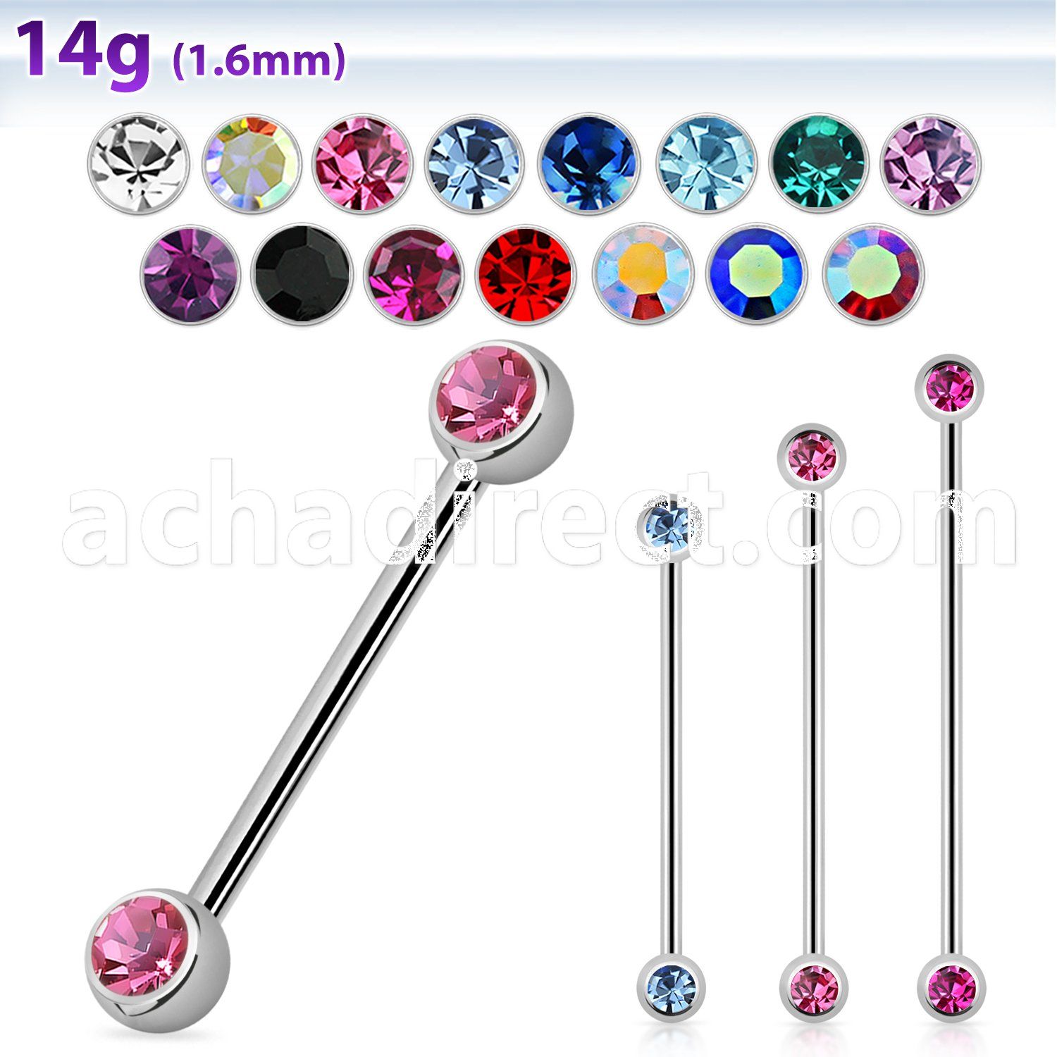 bbcc38 316l steel industrial barbell with 5mm jewel balls