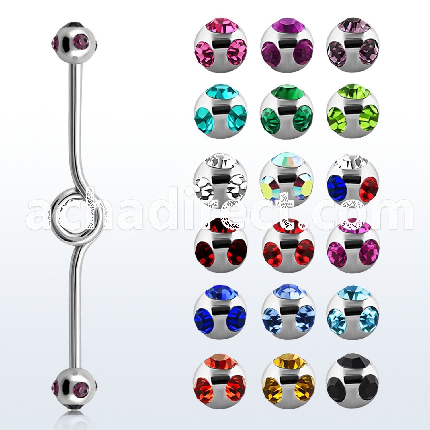 bbck 316l steel industrial loop barbell w multi jewel ball