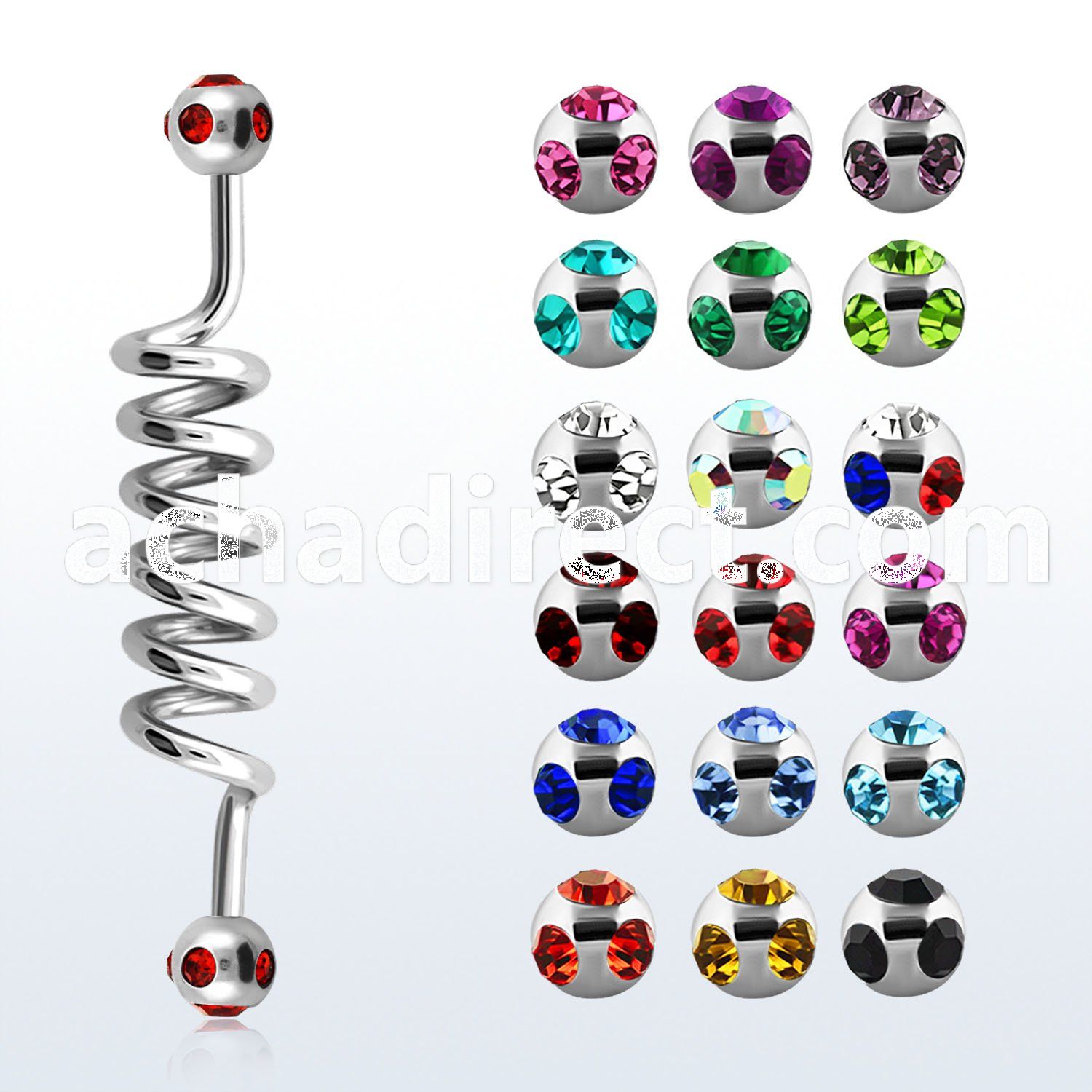 bbcm 316l steel industrial coil barbell with multi jewel ball
