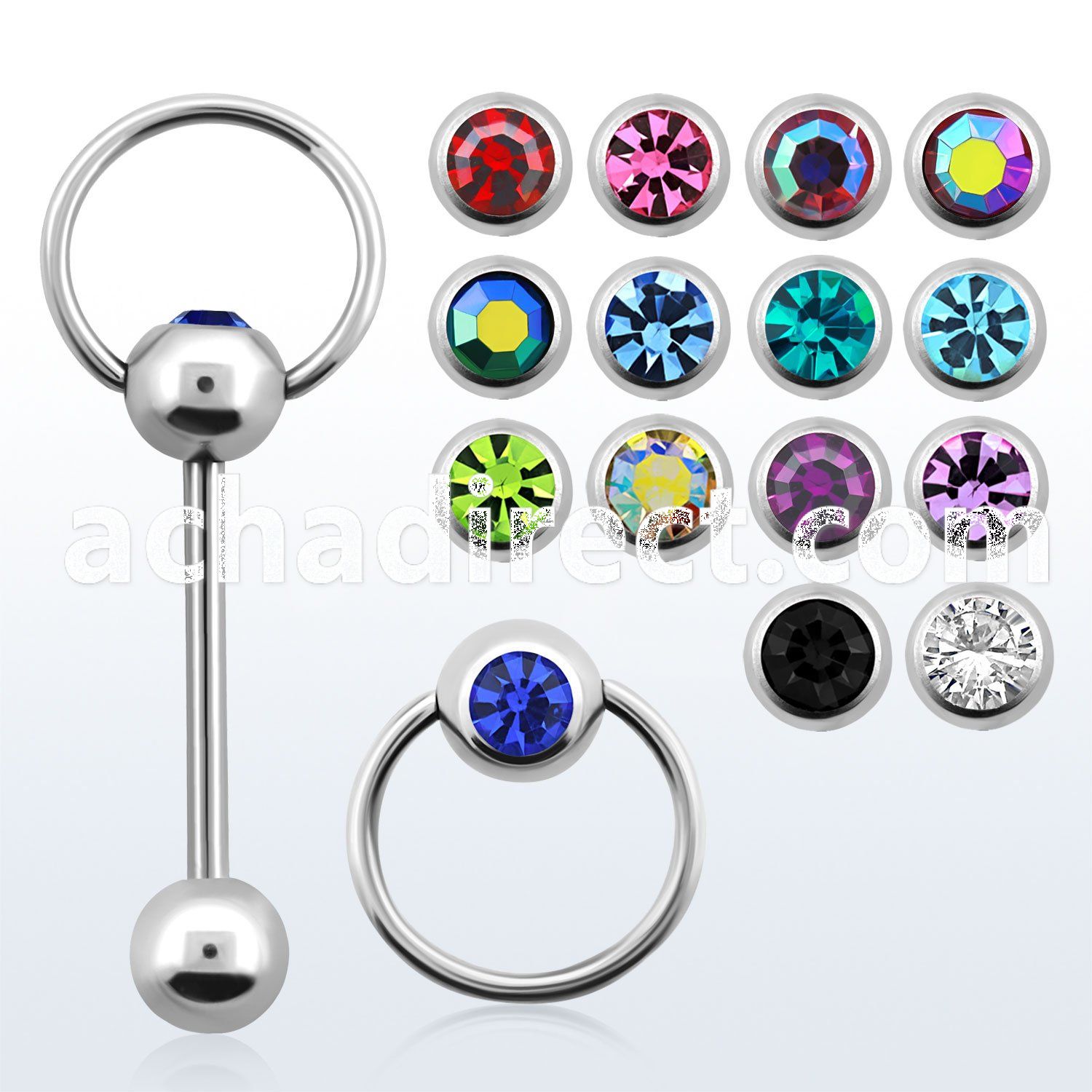 bbcsl 316l steel tongue barbell with jewel ball slave ring