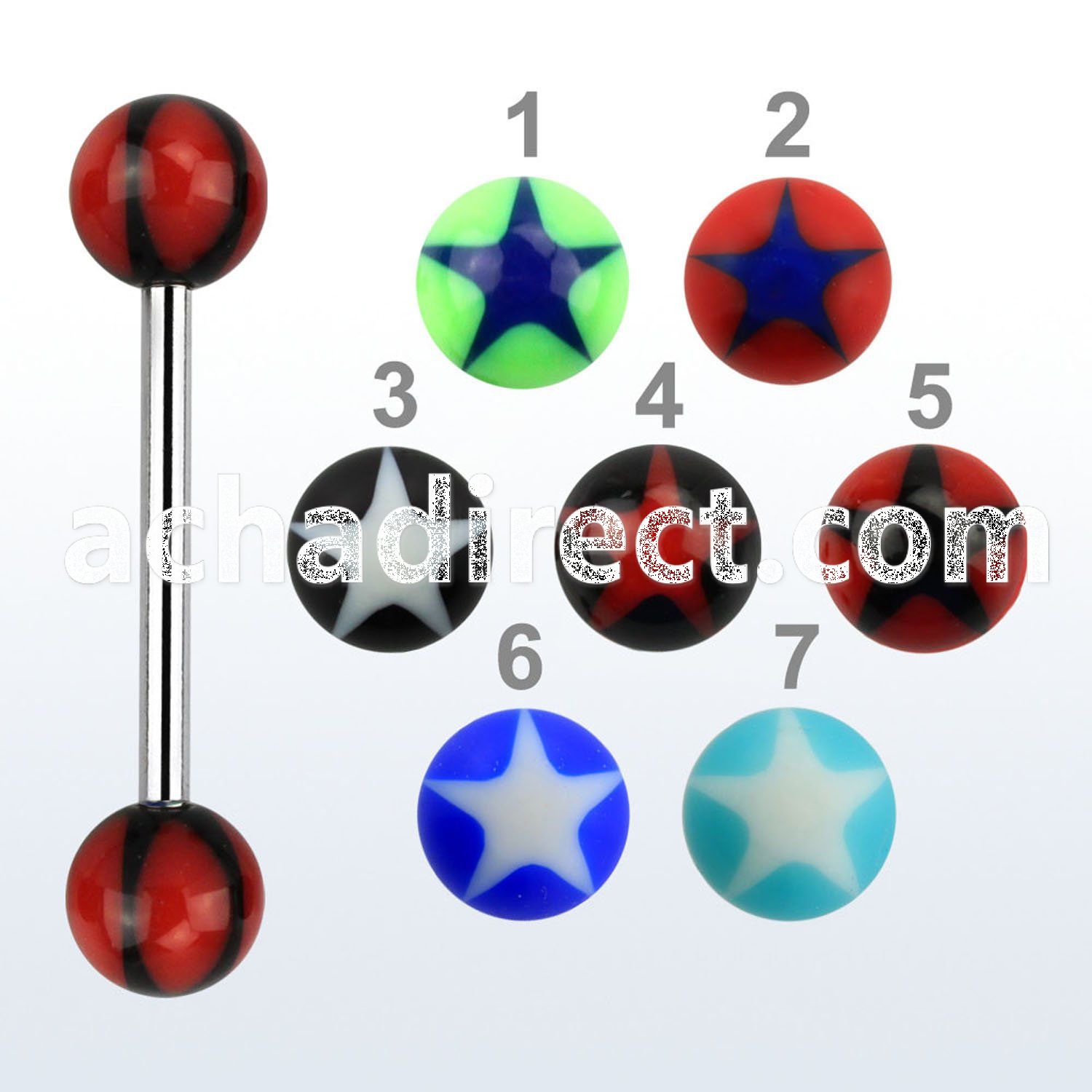 bbdxi 316l steel tongue barbell with 6mm acrylic star ball