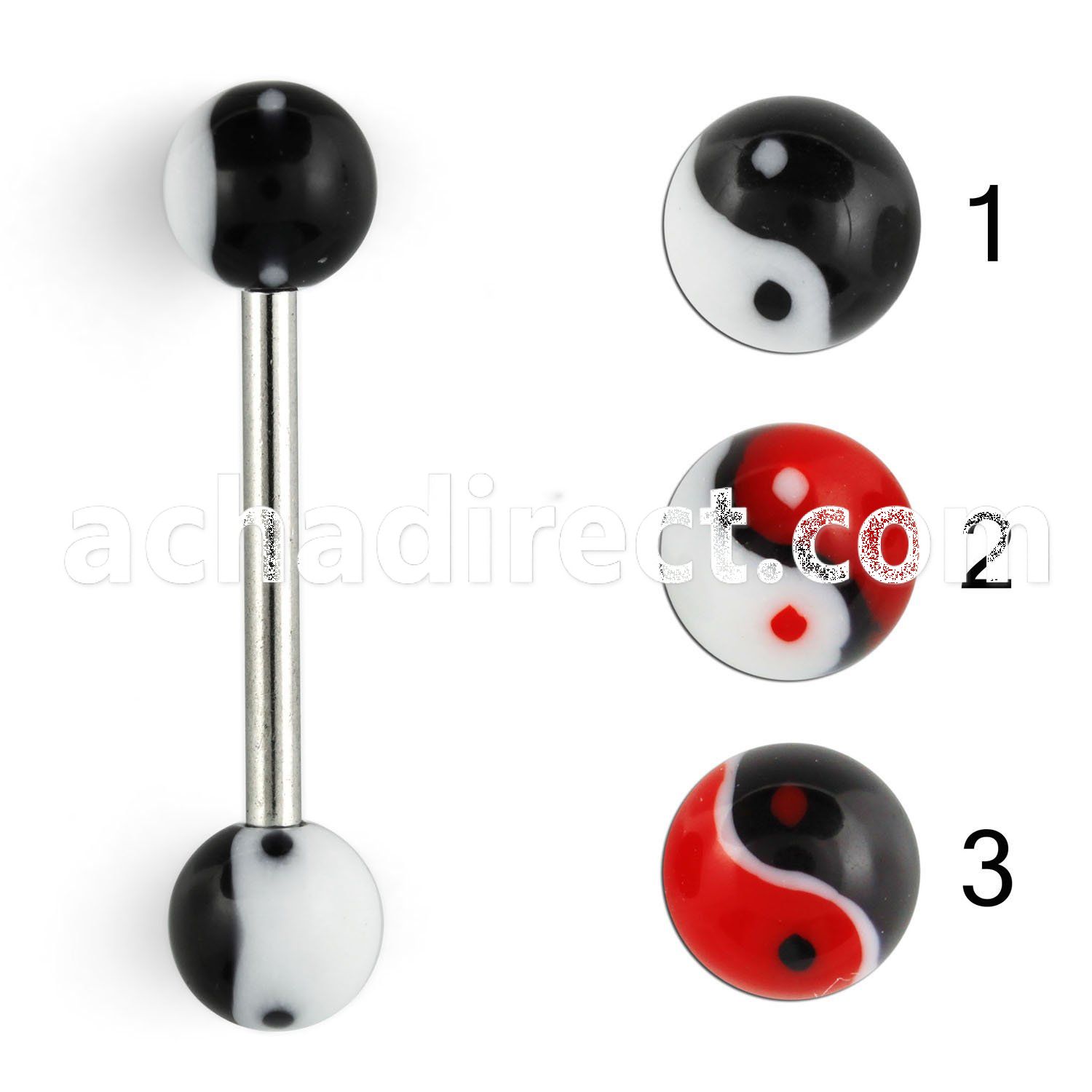 bbdxq 316l steel tongue barbell with 6mm ying yang logo