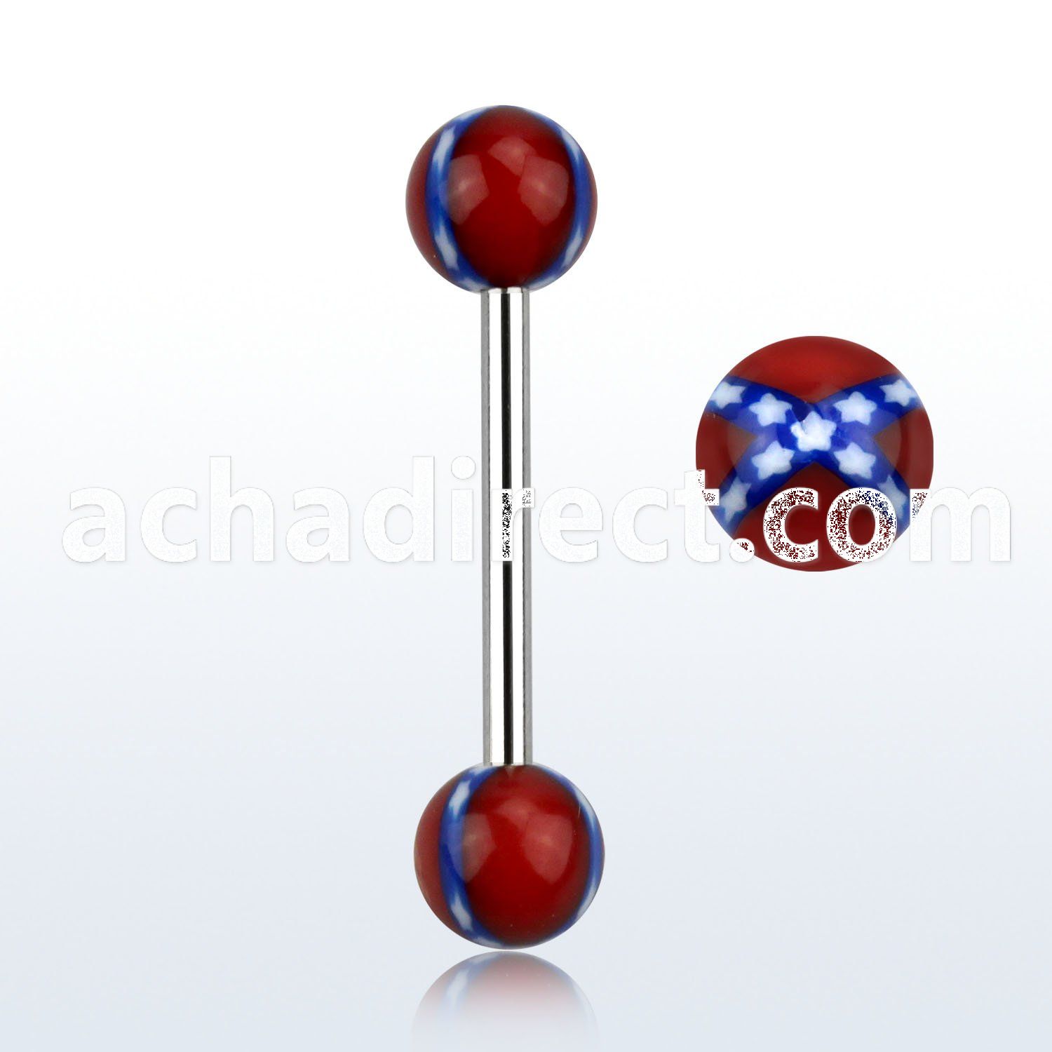 bbdxs 316l steel tongue barbell w confederate acrylic ball