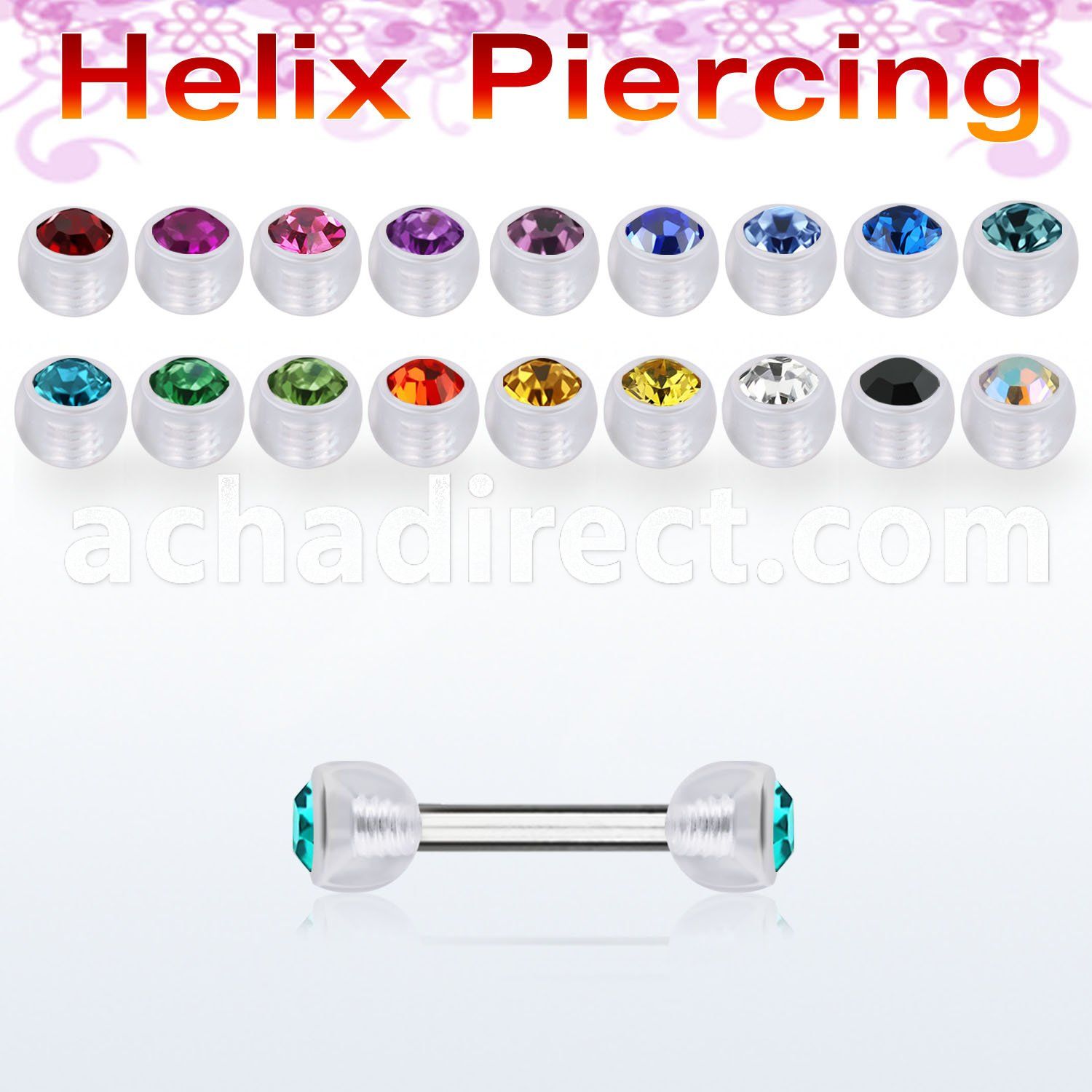 bbeajb4 steel eyebrow barbell w two 4mm crystak bio flex balls