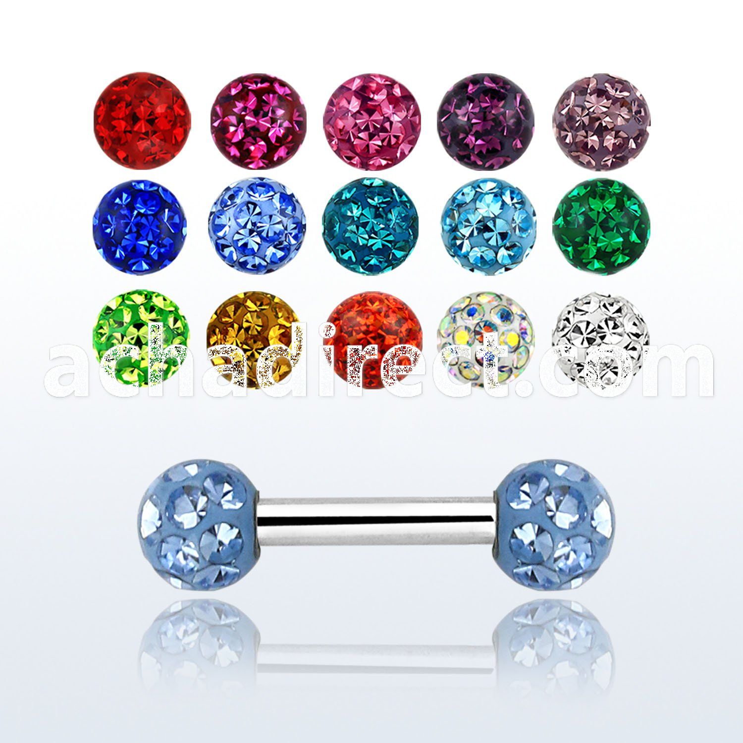 bbefr3 316l steel eyebrow barbell with 3mm ferido multi crystal