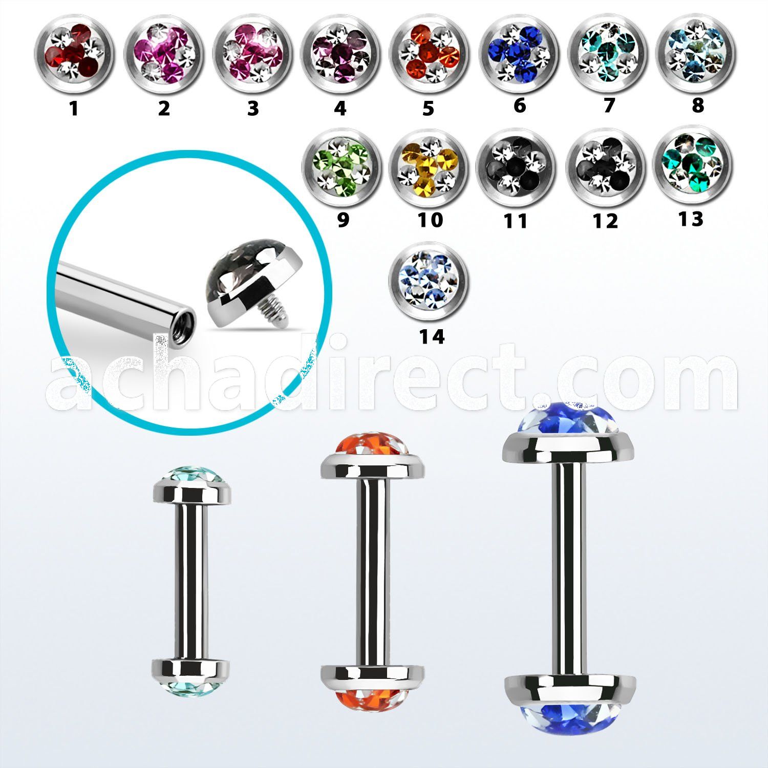 bbefrdin internally threaded steel barbel multi crystal tri star