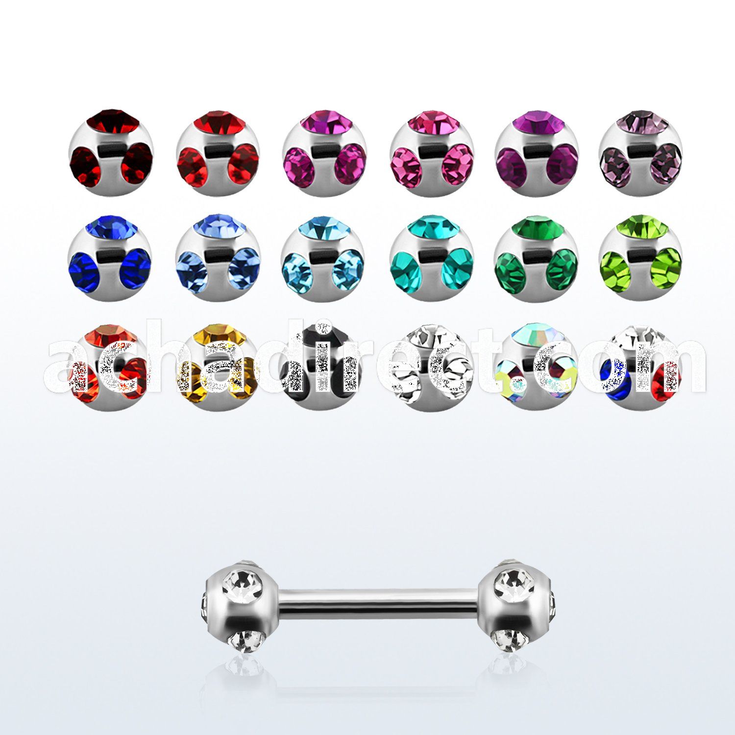 bbejb3 316l steel eyebrow barbell with 3mm multi jewel ball