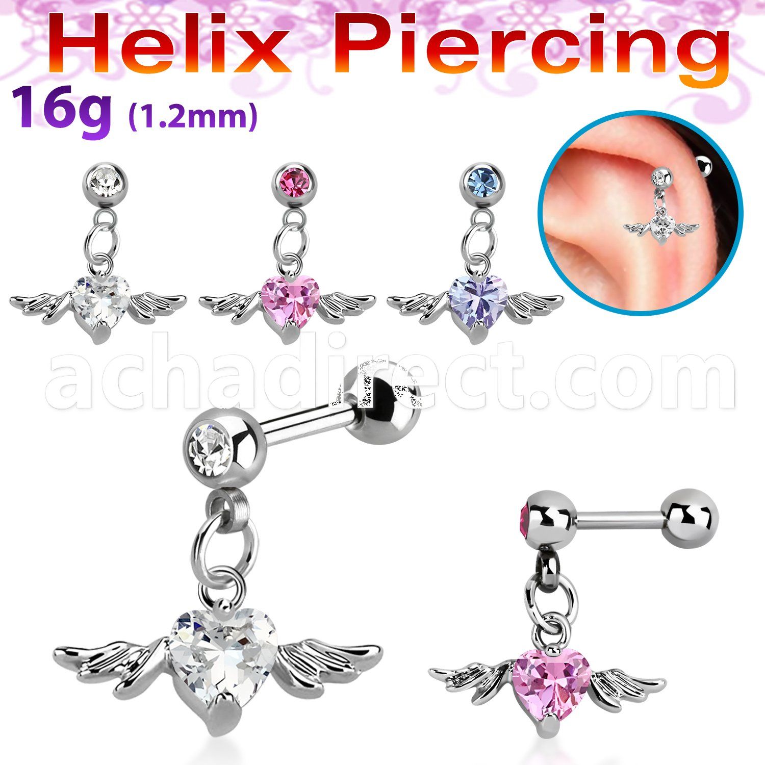 bber1 316l steel helix barbell with dangling crystal heart