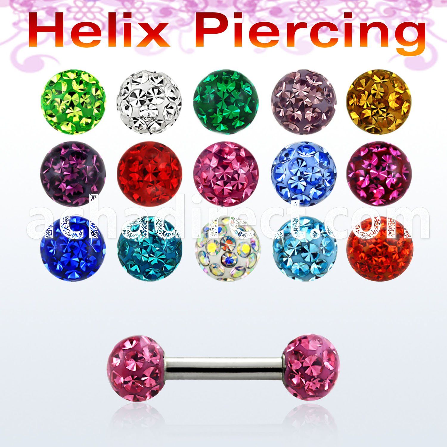 bber24b 316l steel helix piercing with 4mm multi crystal ball