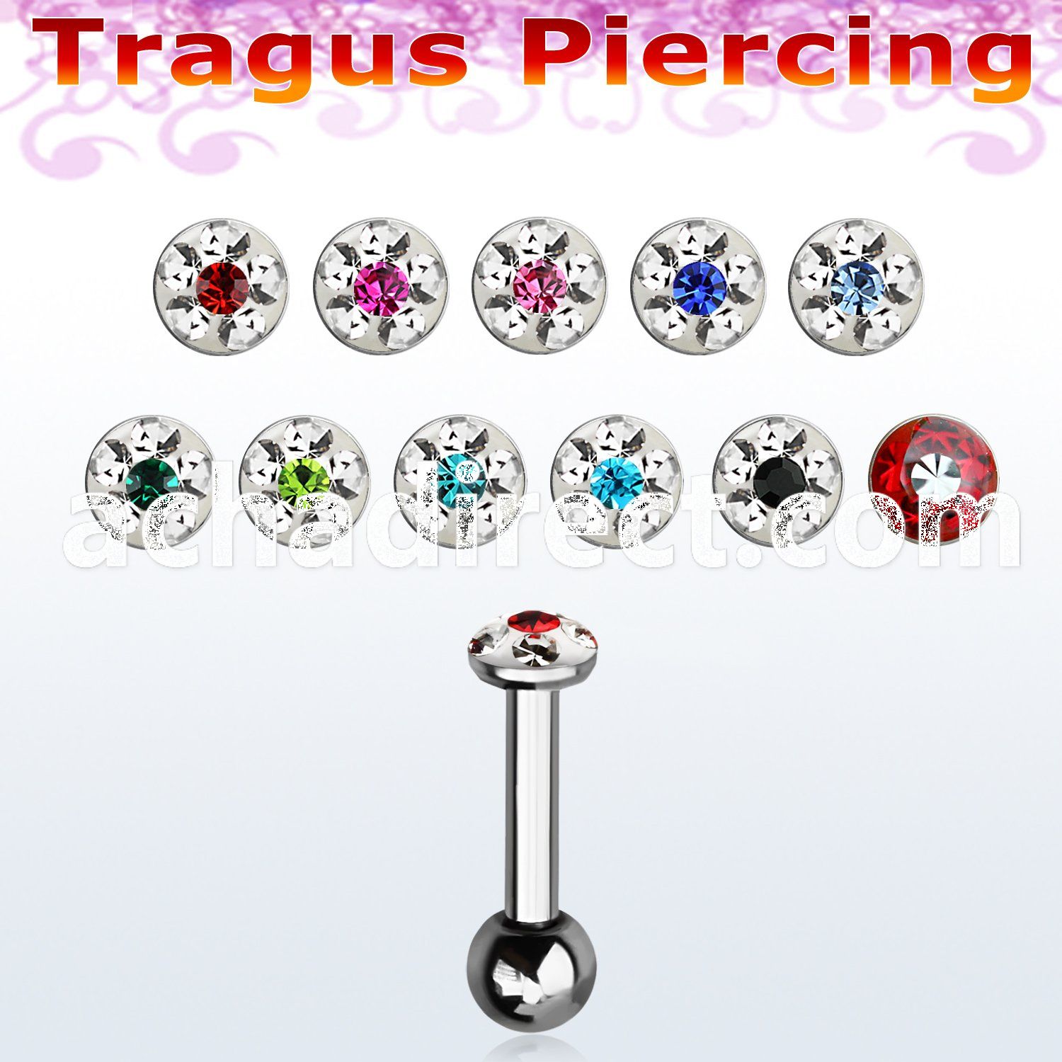 bber38b 316l steel tragus barbell w 3mm top lower 3mm ball