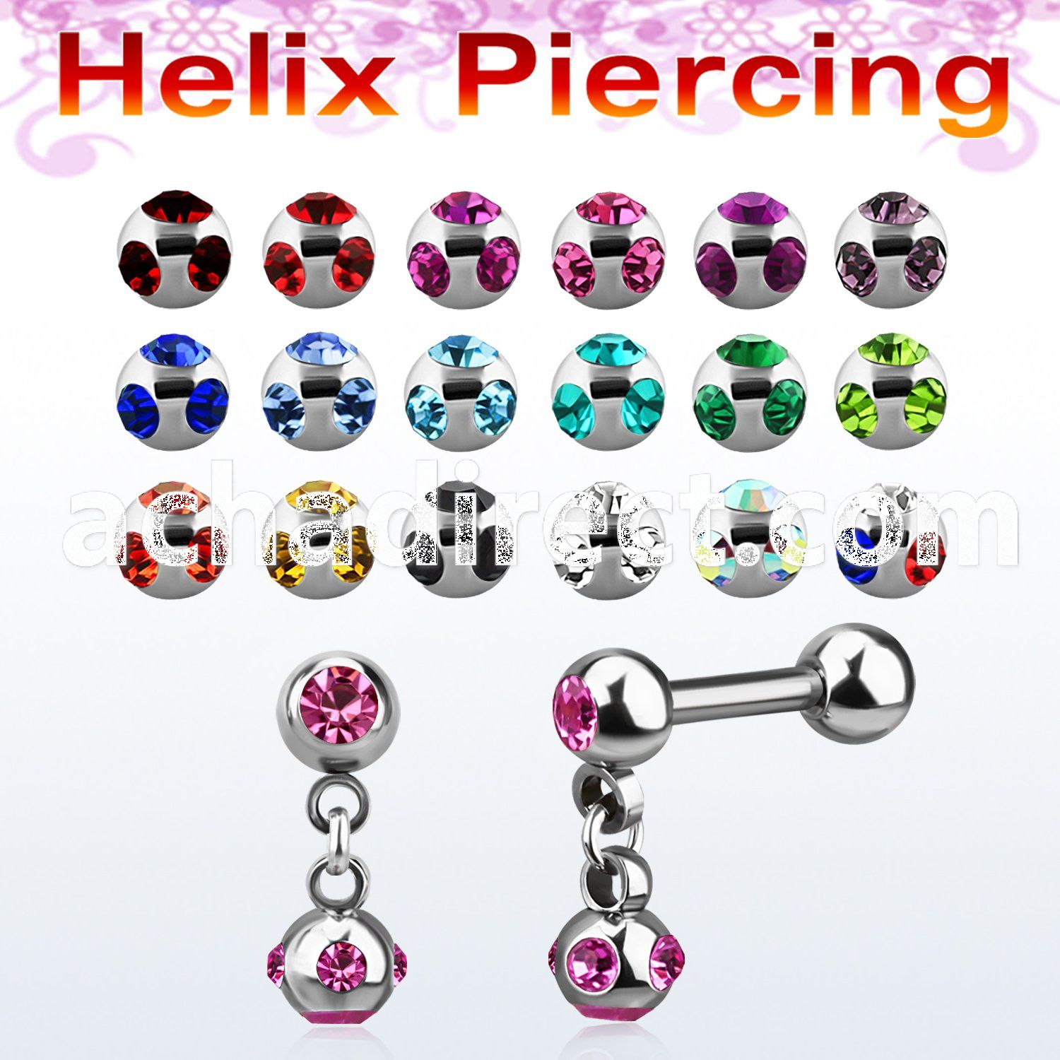 bber39b 1 6mm 316l steel helix barbell with two 4mm balls
