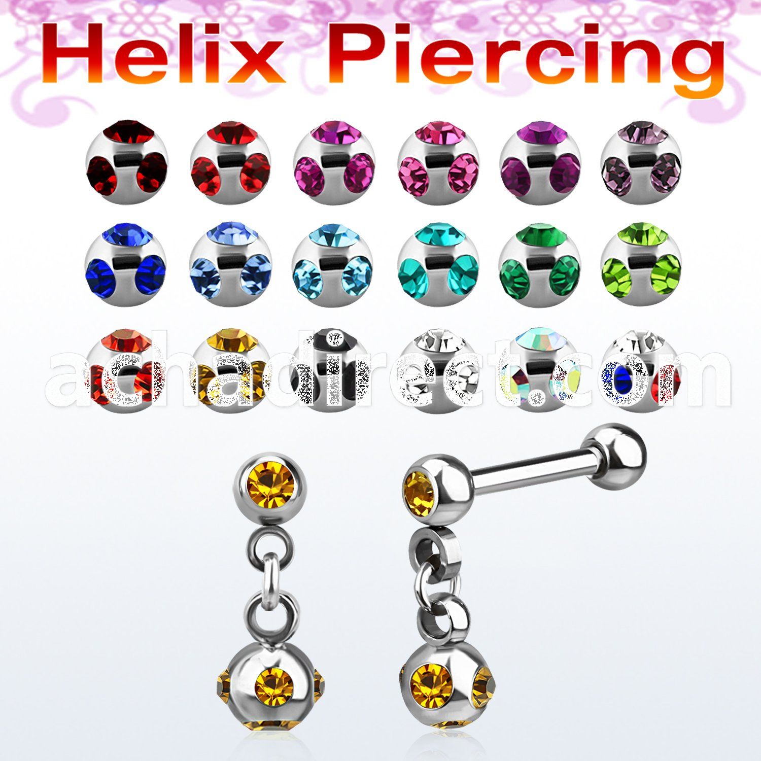 bber40 316l steel helix barbell with 4mm multi jewel ball