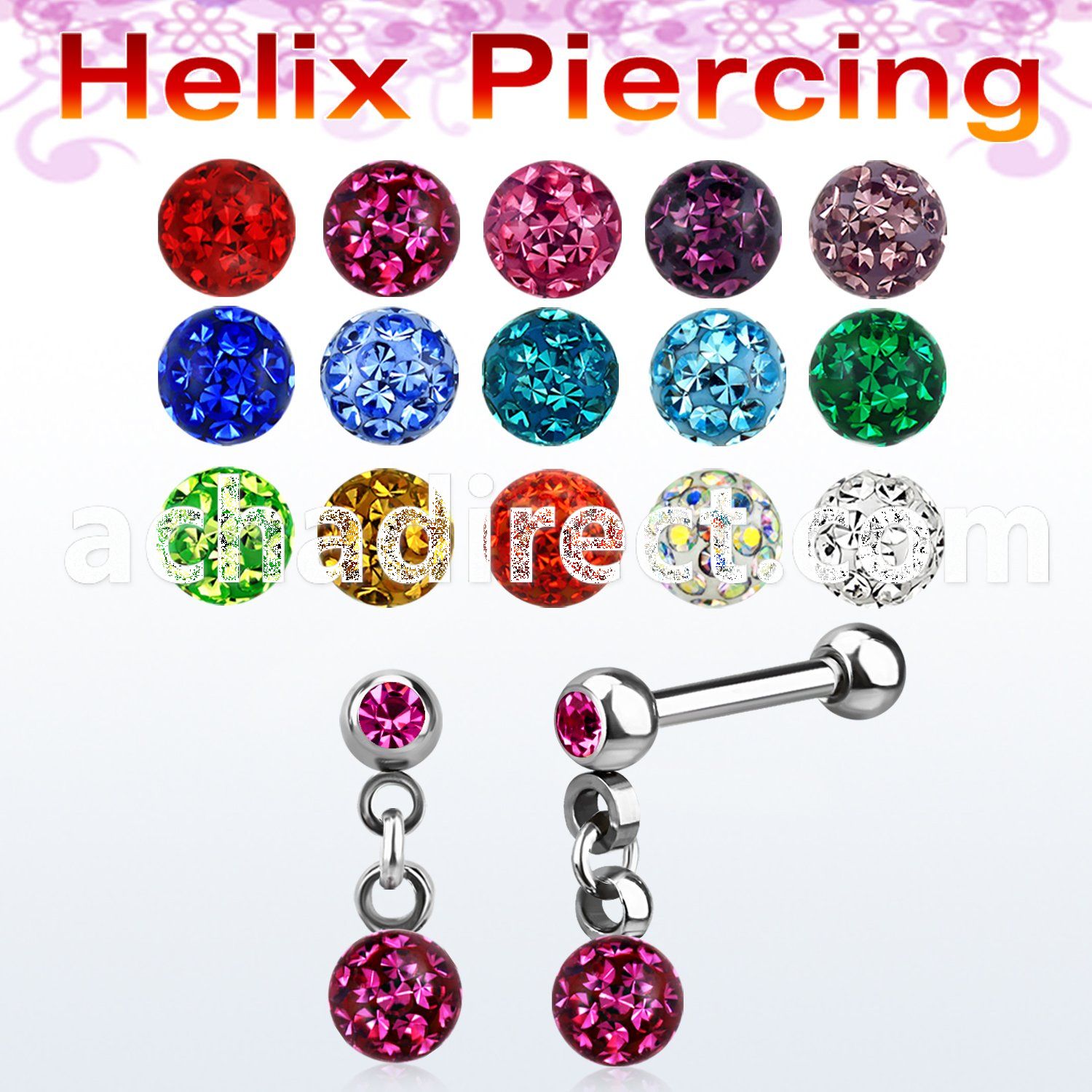 bber41 316l steel helix barbell with ferido crystal ball