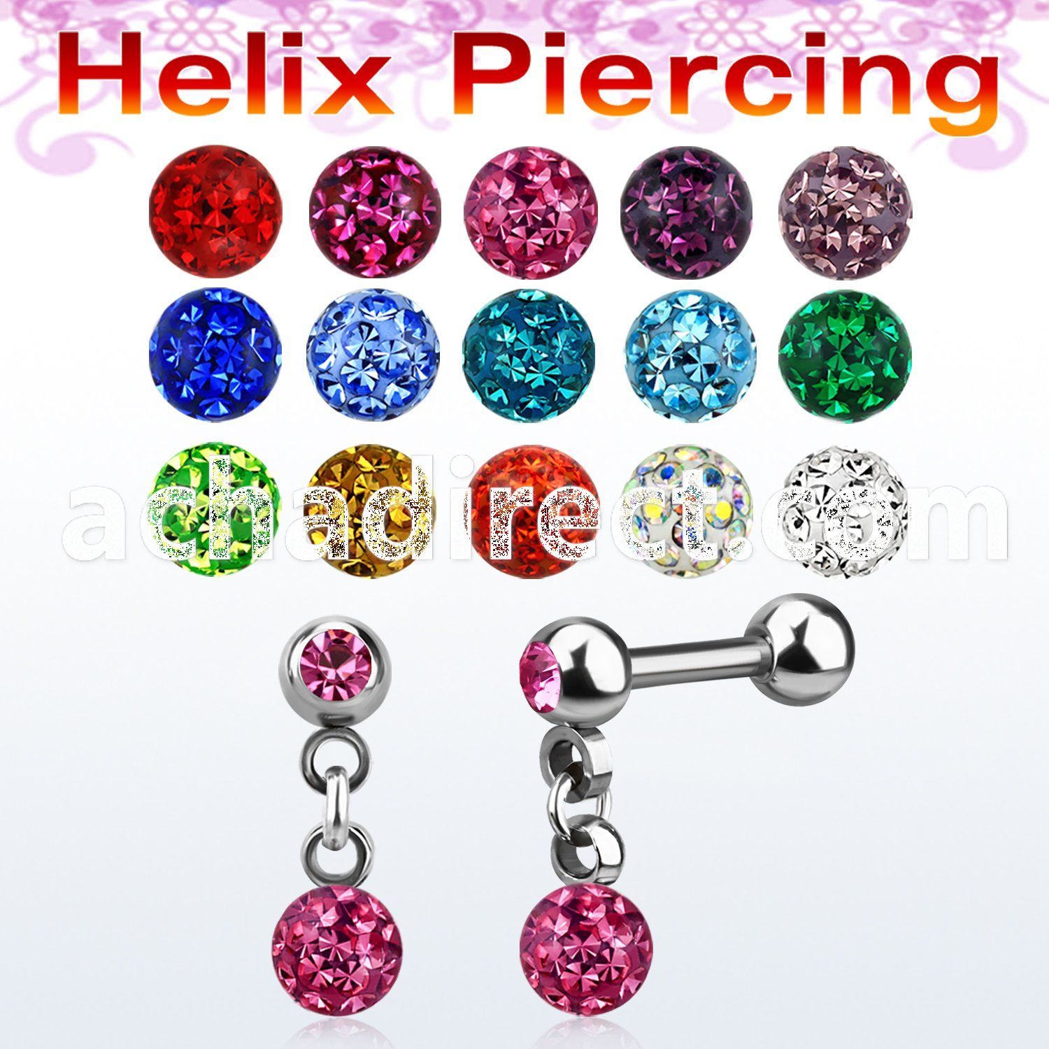 bber43b 316l steel helix barbell w dangling ferido crystal ball