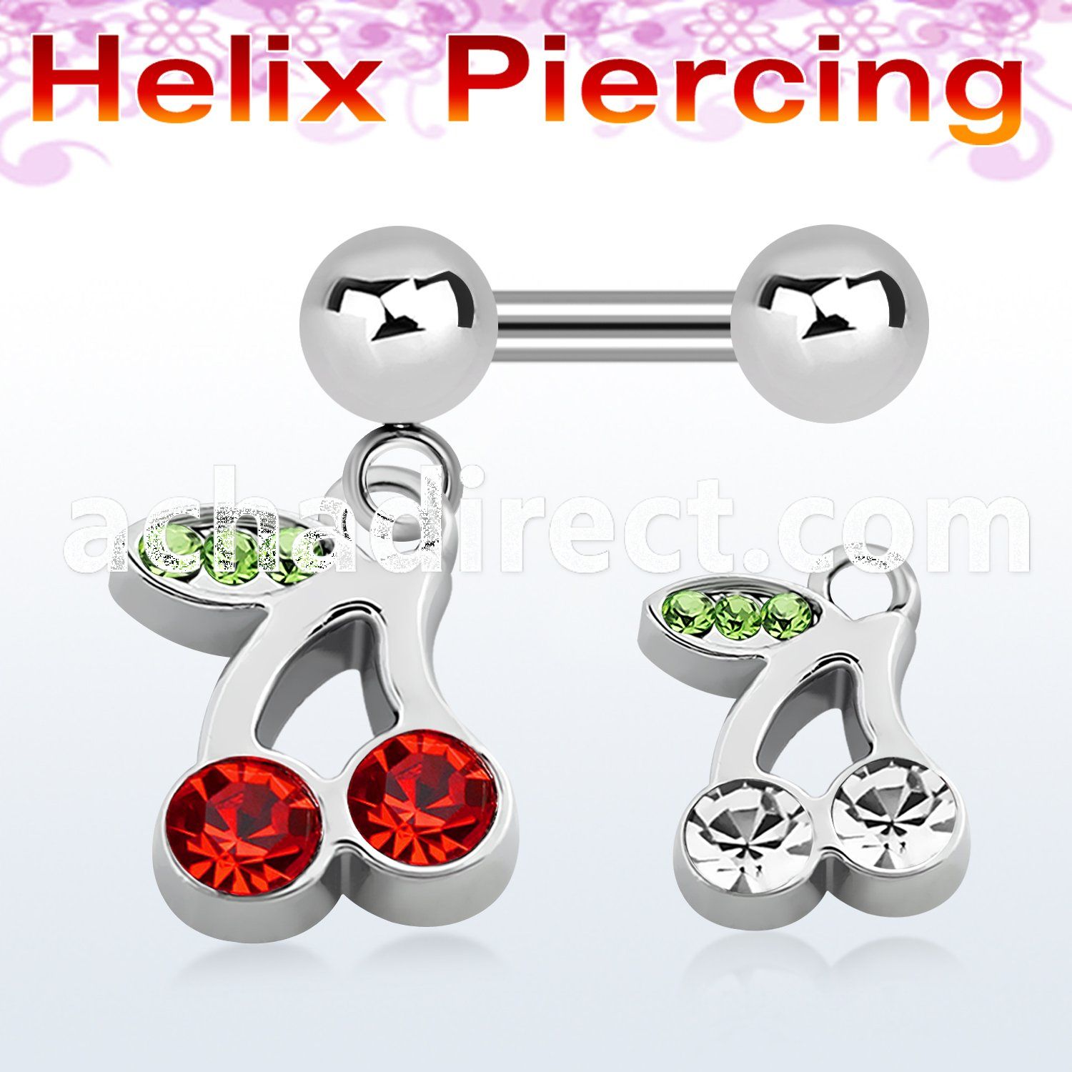 bber447 316l steel helix barbell with small crystal cherry