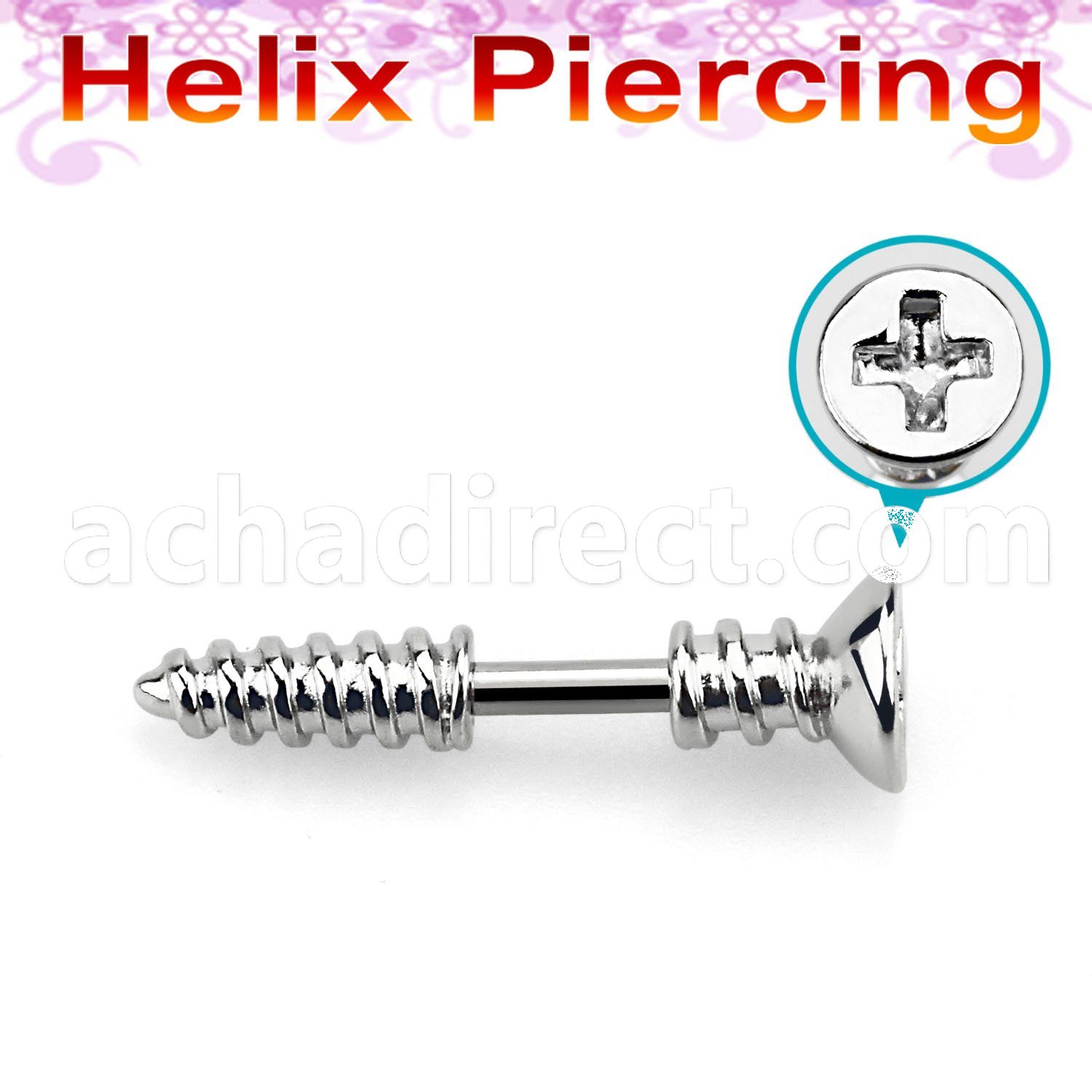 bber49b 316l steel helix barbell 16g w cross screw top tip