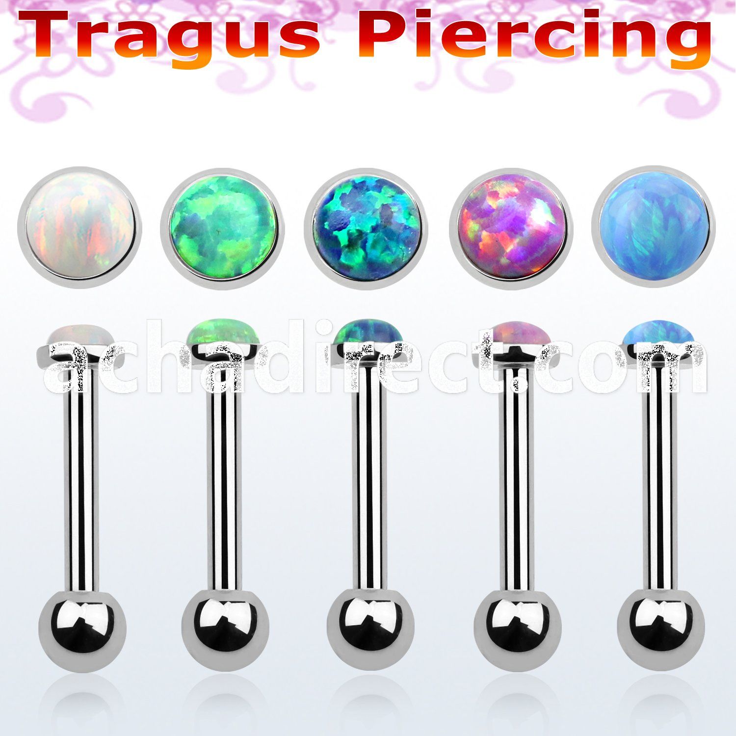 bber63 316l steel tragus barbell w 3mm synthetic opal stone