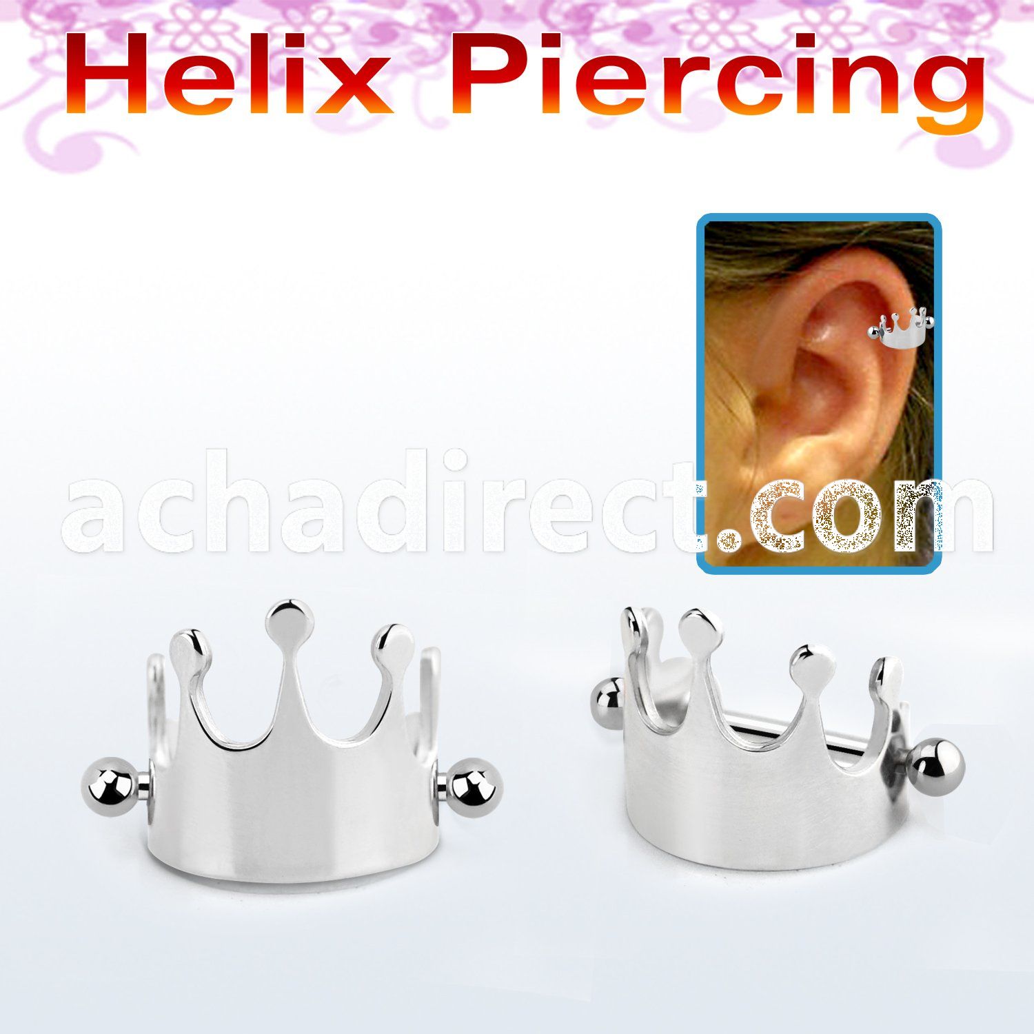 bber65 316l steel cartilage piercing crown w two 3mm balls