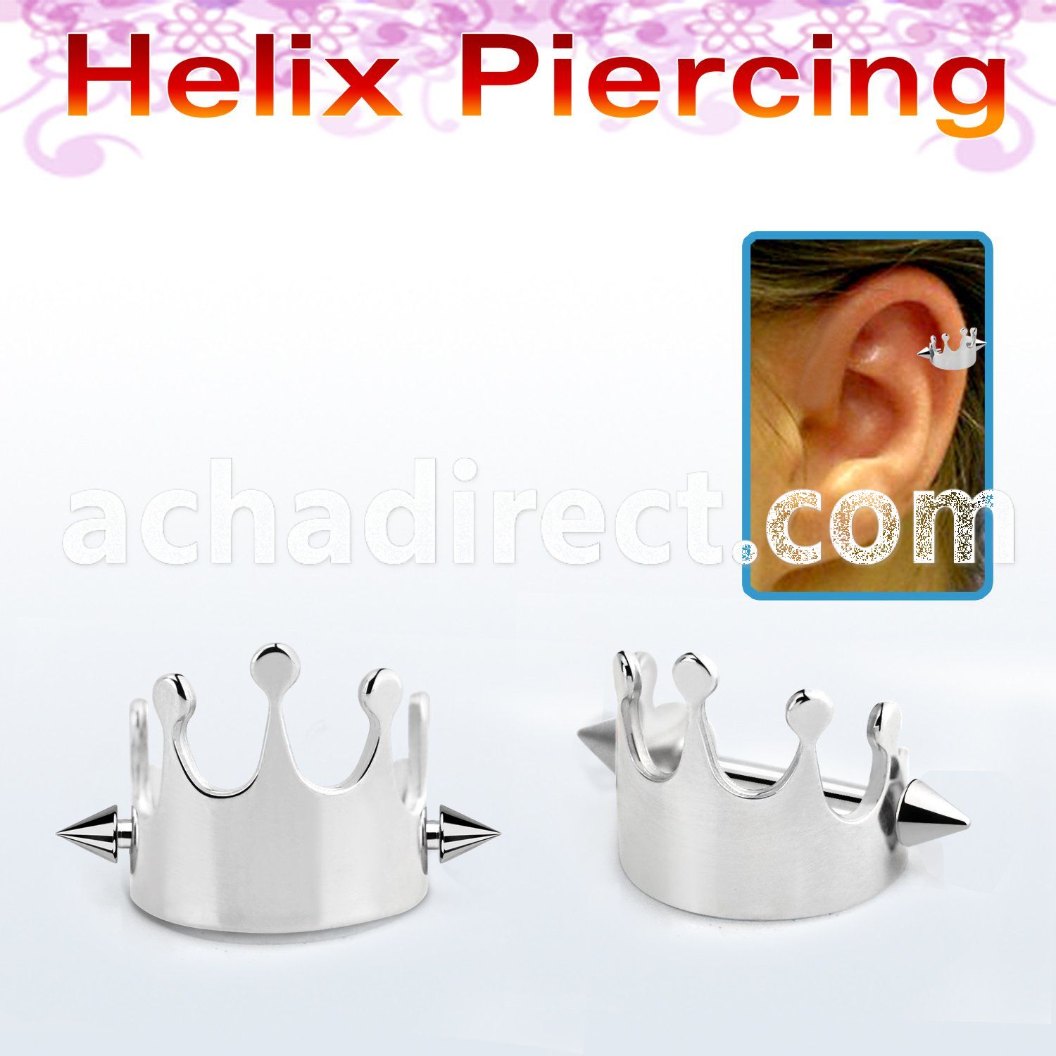 bber66 316l steel cartilage piercing crown w two 3mm cones