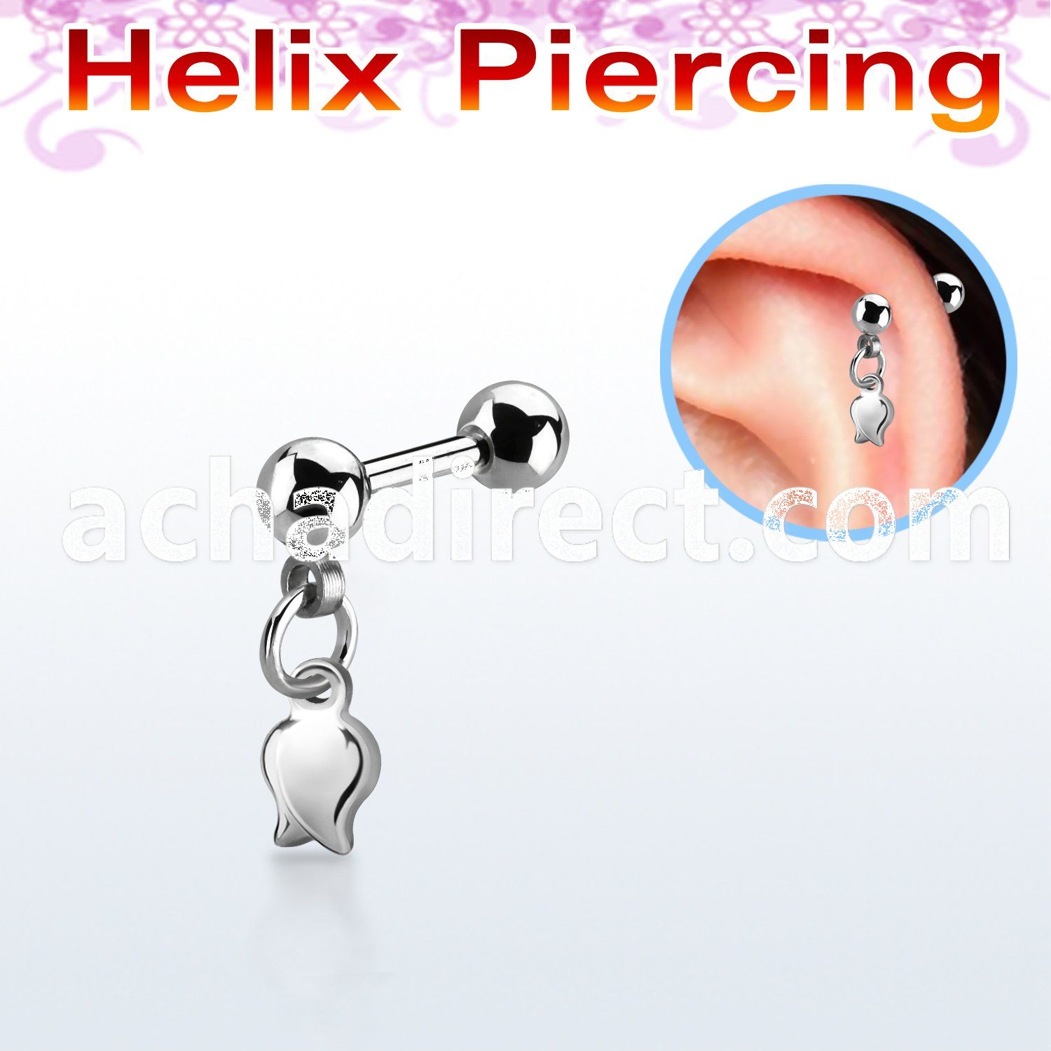 bber82 316l steel helix barbell, 16g w 4mm ball tulip 