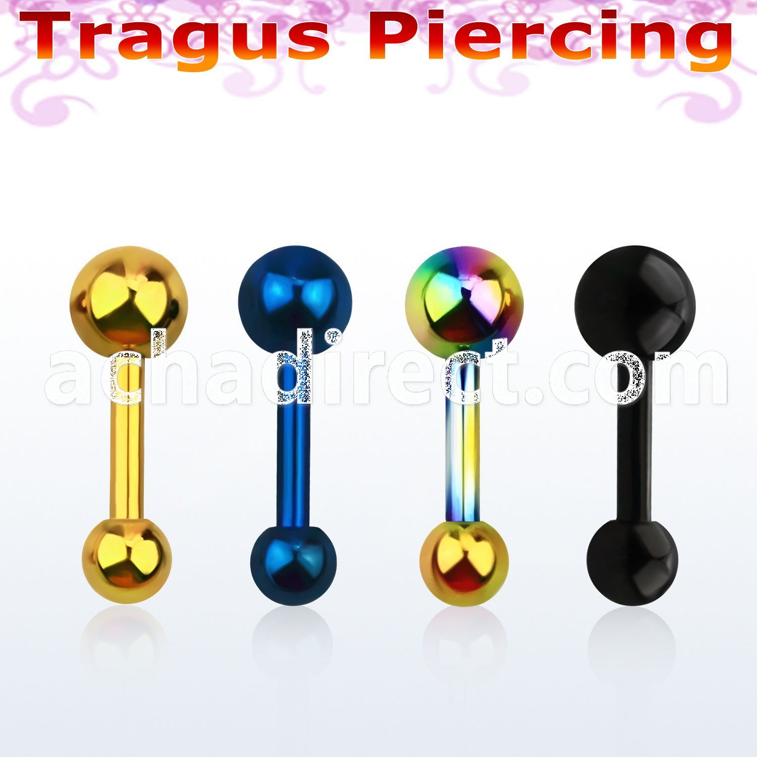 bbert37 anodized 316l steel tragus barbell with 4mm 3mm ball