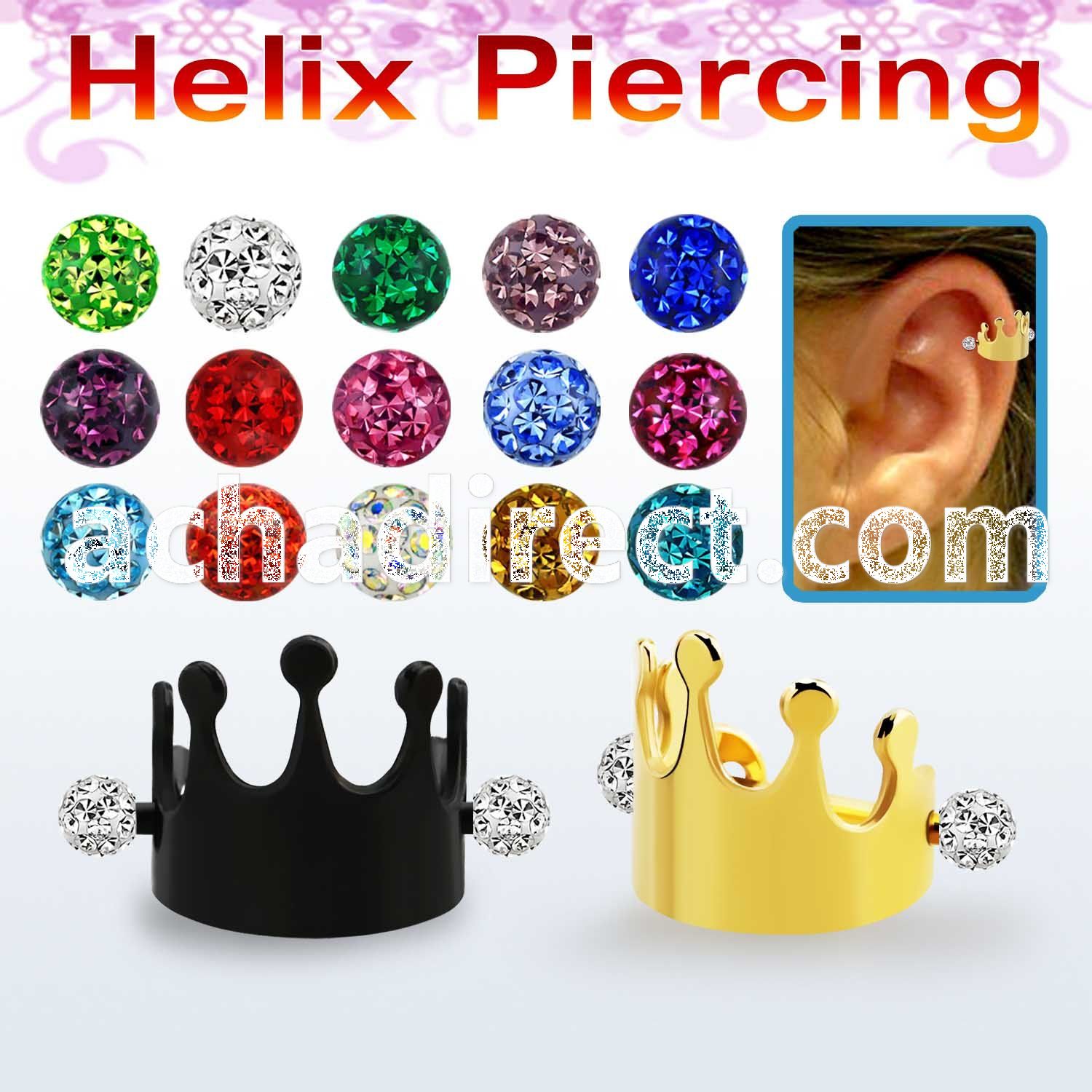 bbert69 anodized cartilage piercing crown w multi crystal balls