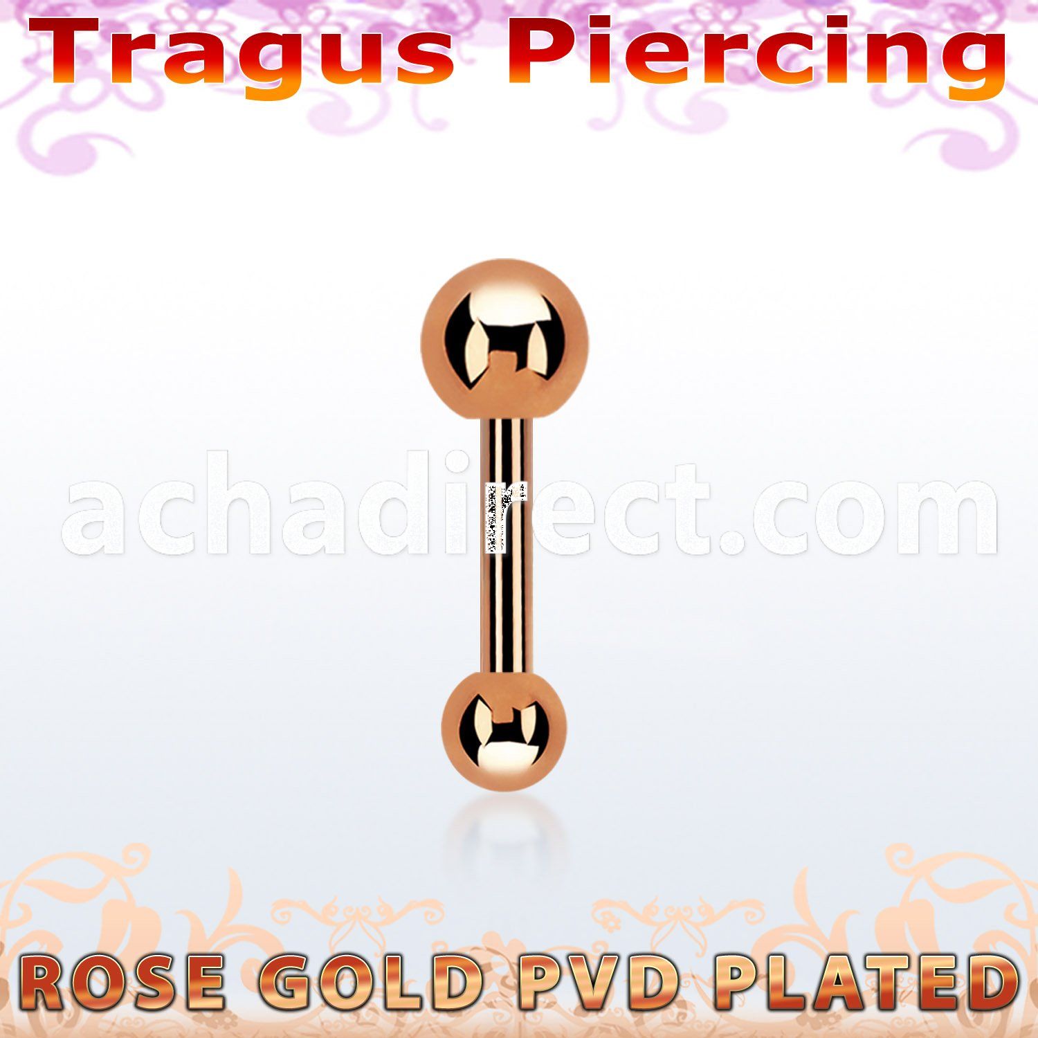 bbertt37 rose gold steel tragus barbell with top 4mm ball