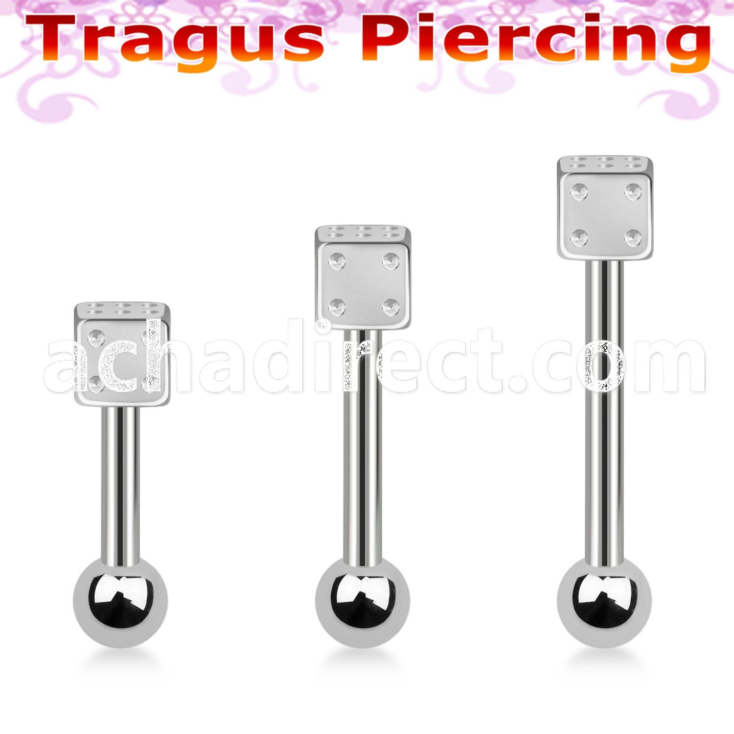 bbesdi 316l steel tragus barbell w one 3mm ball one dice