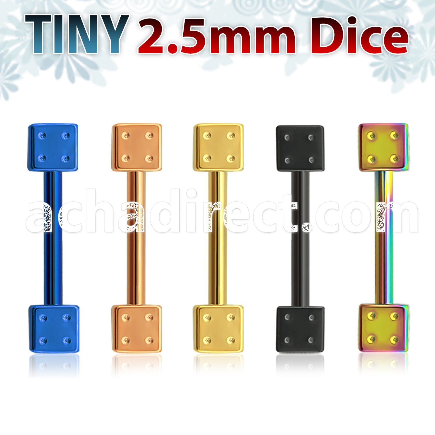 bbetdi25 anodized 316l steel eyebrow barbell with two 2 5mm dices