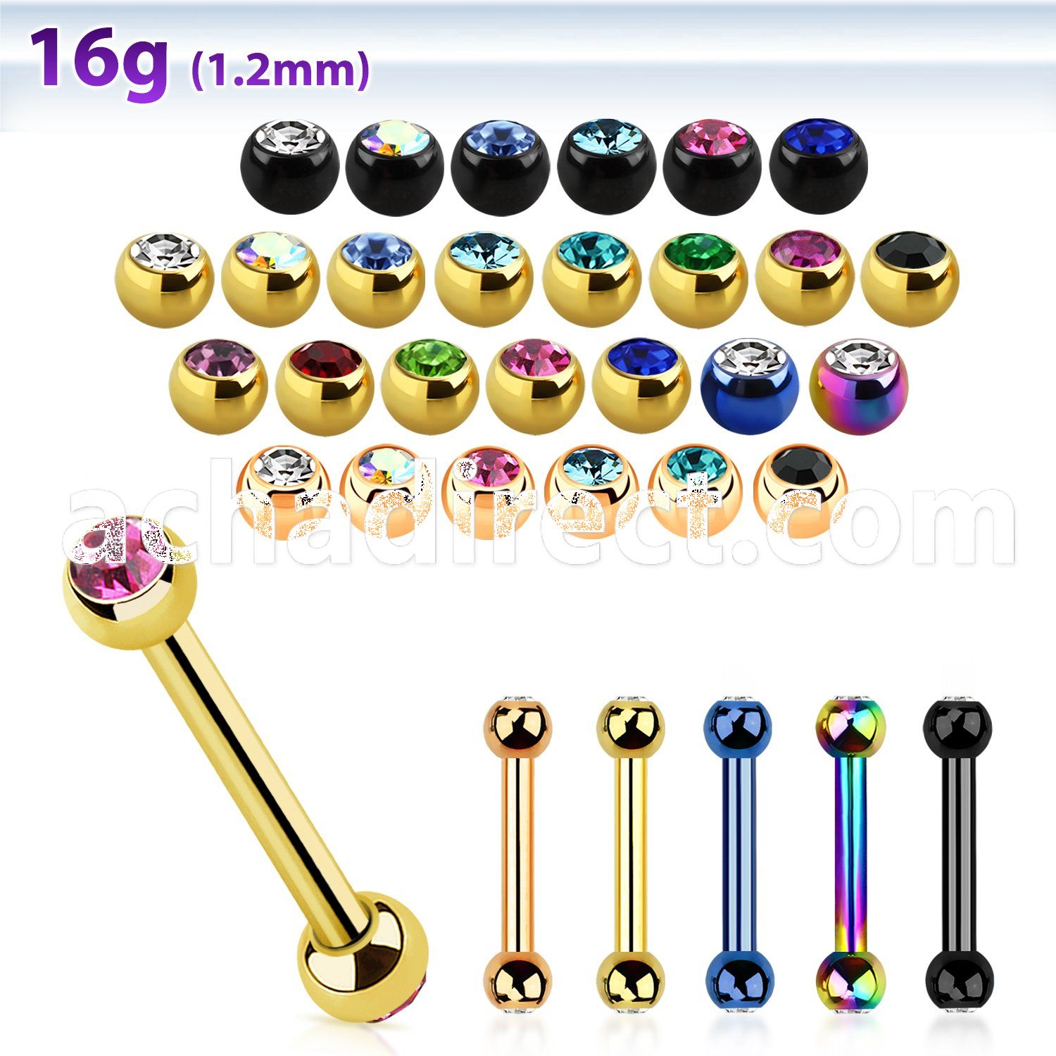 bbetjb25 anodized steel barbell w 2.5mm bezel set jewel balls