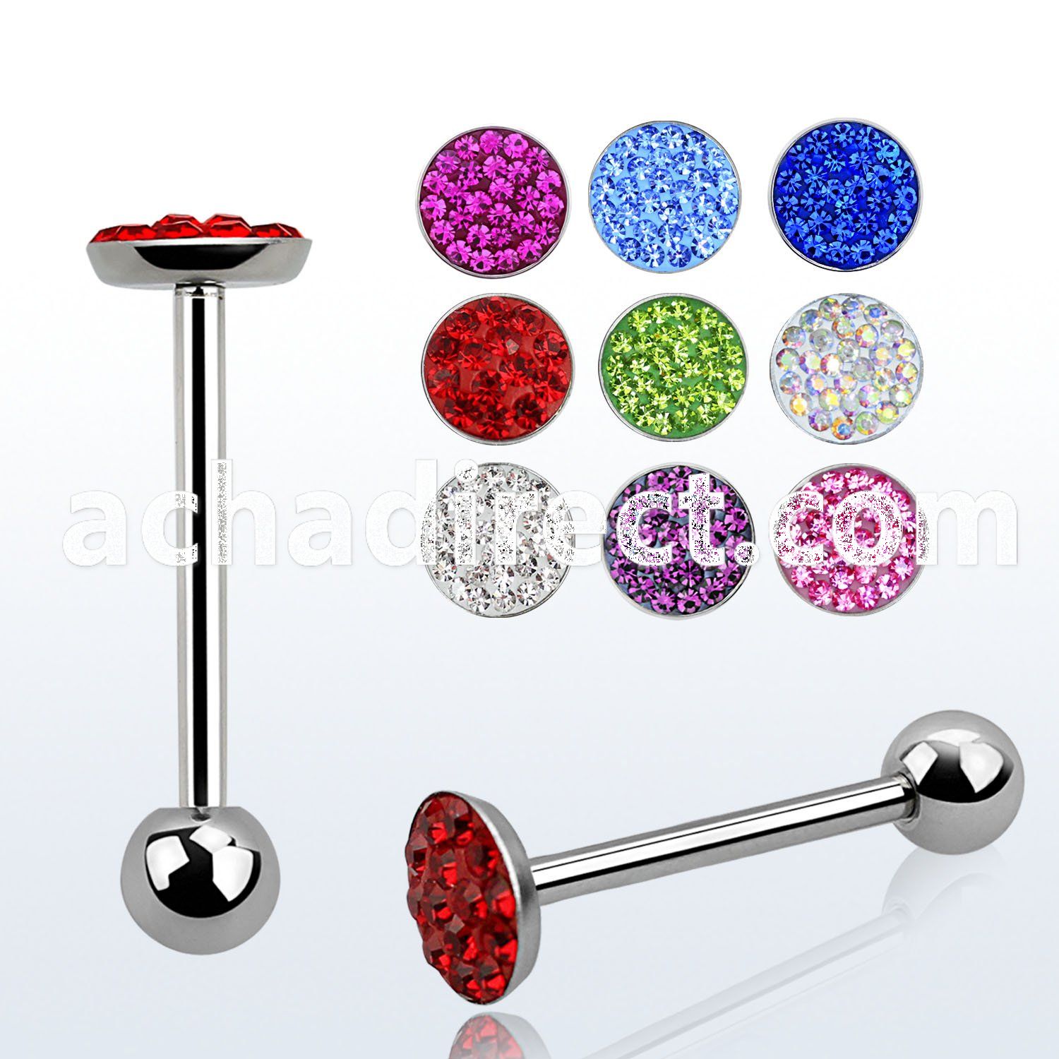 bbfcs1 316l steel tongue barbell with 7mm top w ferido crystals