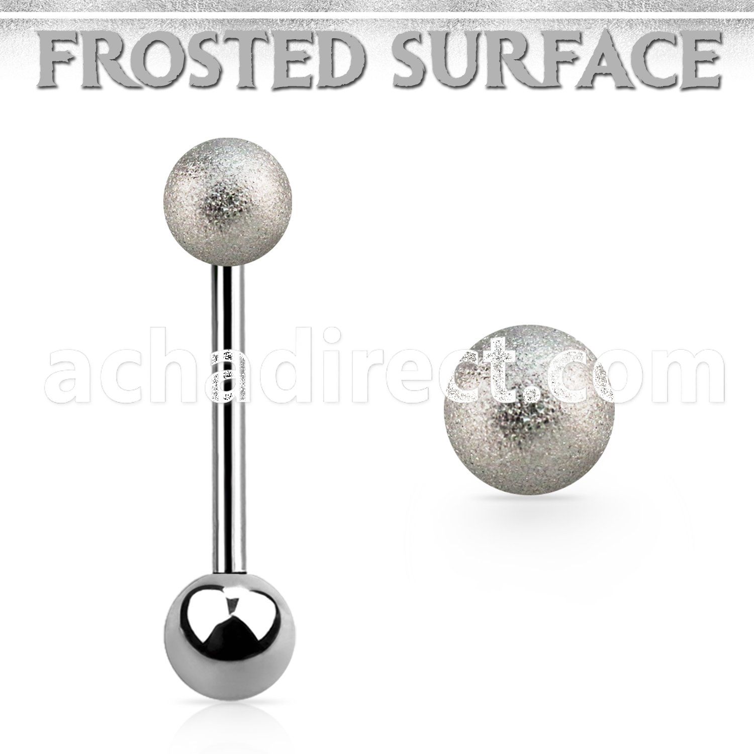 bbfo5 surgical steel tongue barbell w 5mm frosted steel ball